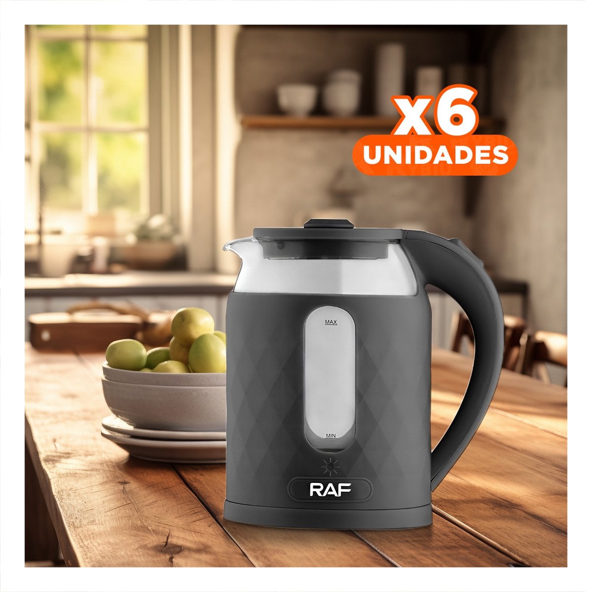 PACK6 TETERA ELECTRICA VIDRIO COMPACTA Y SILENCIOSA 2L PARA TE Y CAFE NEGRO Y+REGALO STICKER - 1
