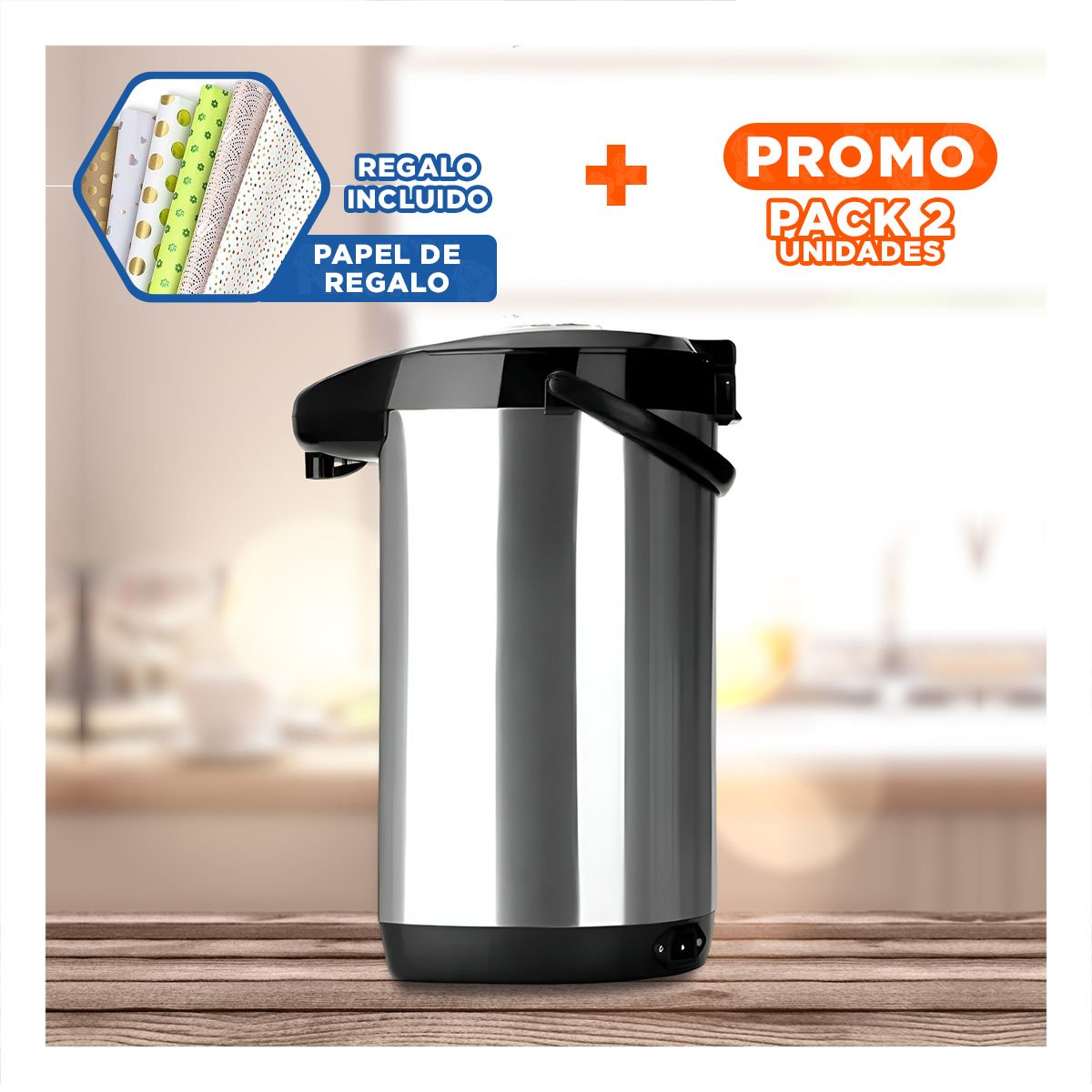PACK2 TETERA ELÉCTRICA 6.8L PARA PREPARAR INFUSIONES, TÉ Y CAFÉ COLOR PLATEADO Y+PAPEL REGALO - 1
