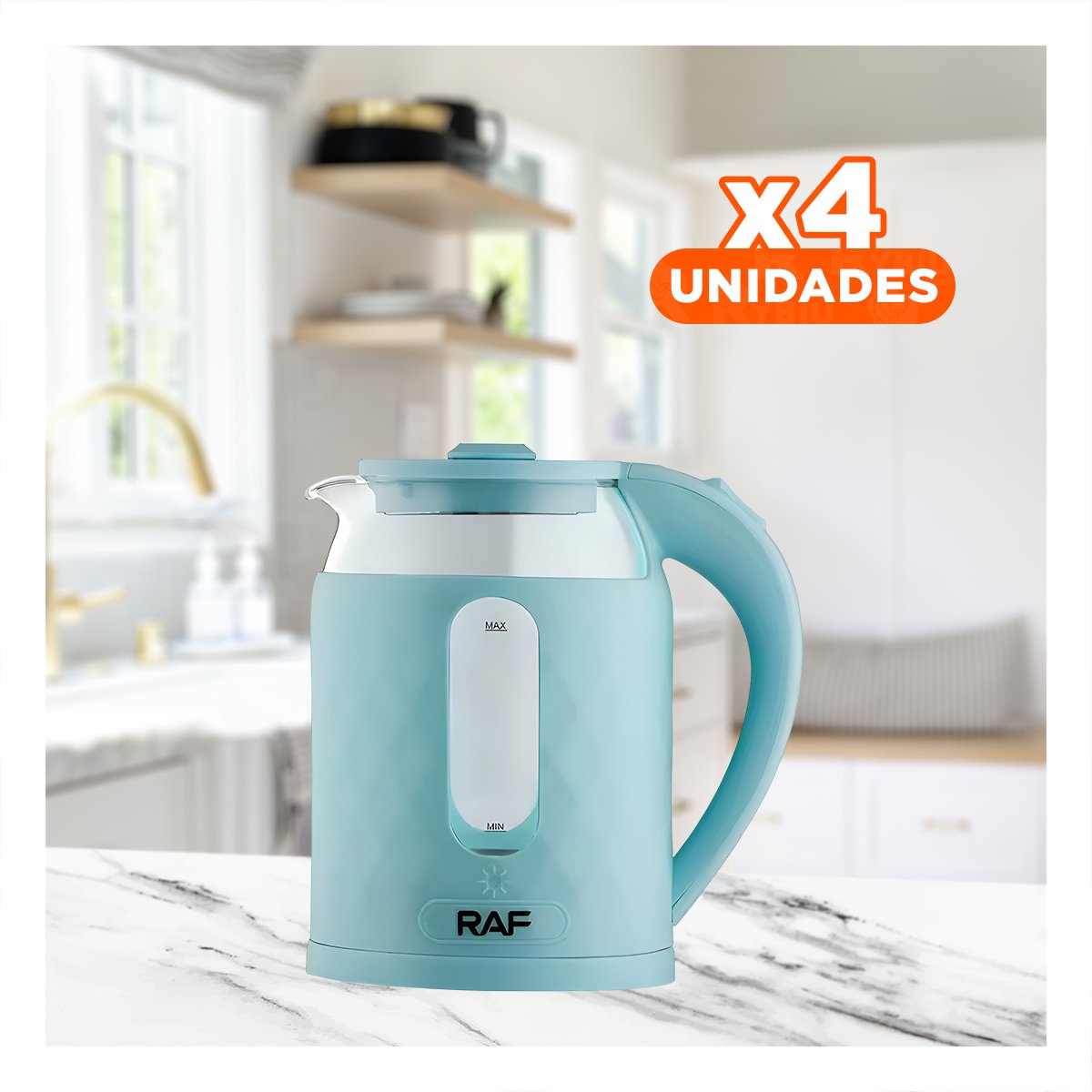 PACK4 CALENTADOR ELECTRICO VIDRIO ELEGANTE Y EFICIENTE 2L PARA TE Y CAFE COLOR CELESTE - 1
