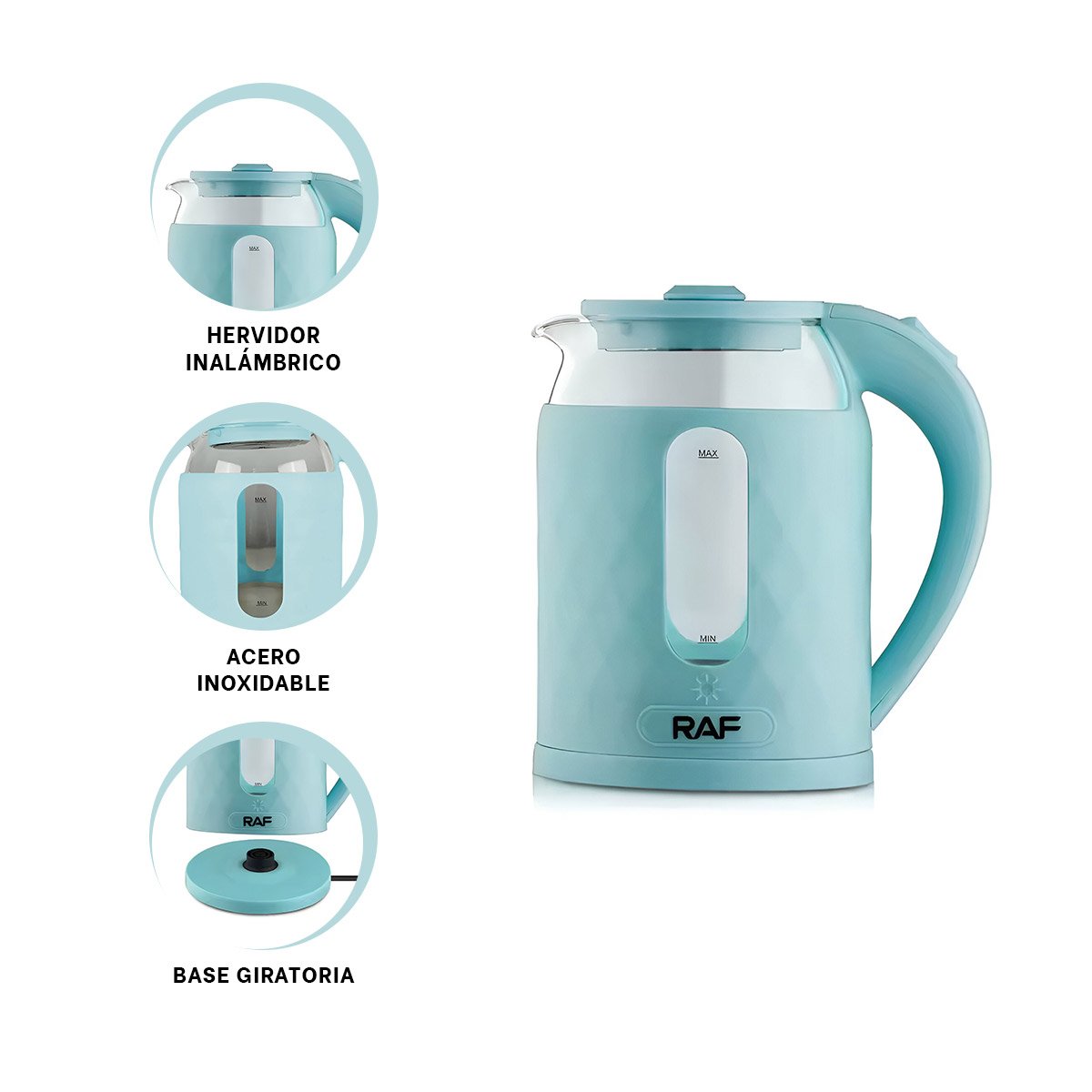 HERVIDORA ELECTRICA VIDRIO LIGERA Y RAPIDA 2L PARA PREPARAR TE COLOR CELESTE - 3