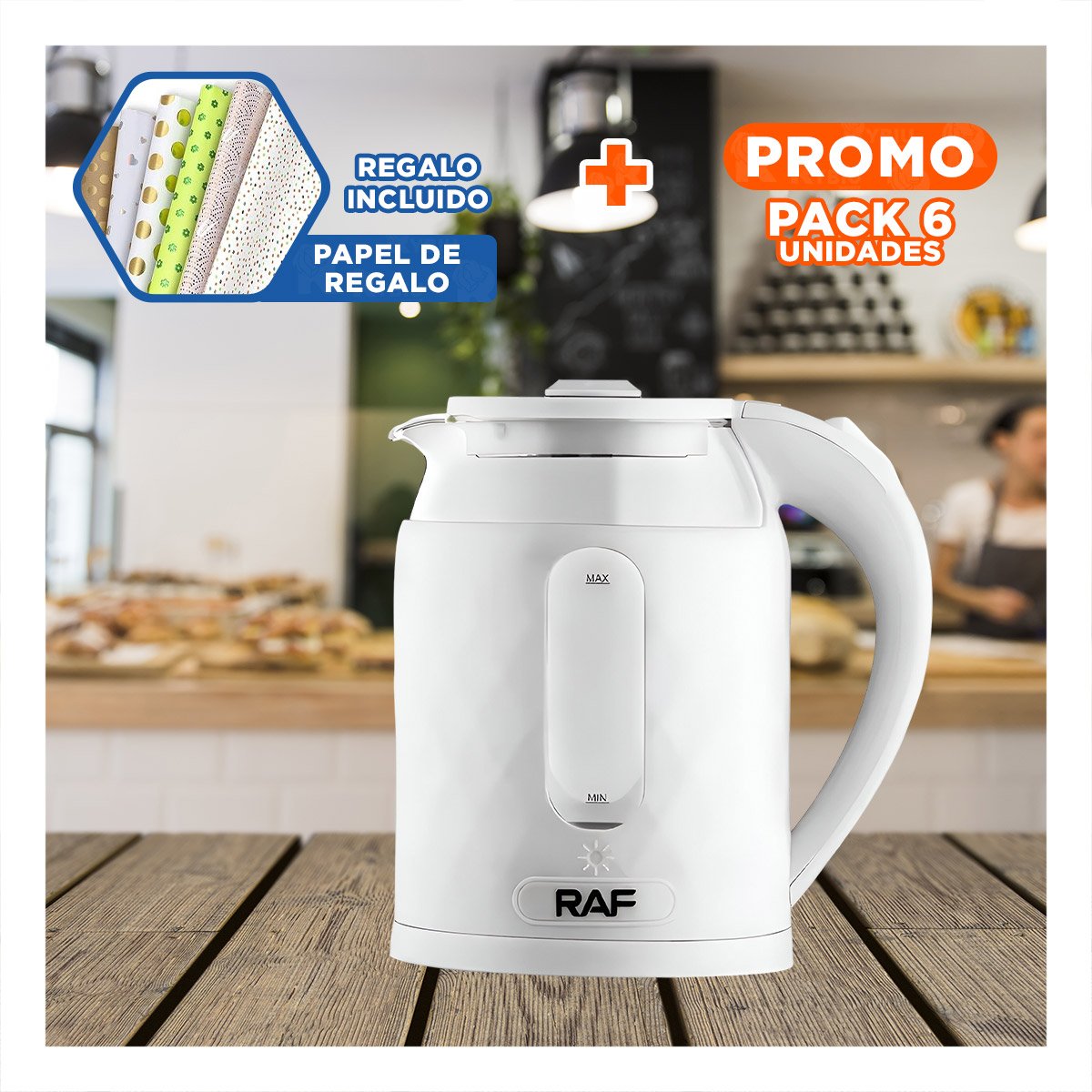 PACK6 CALENTADOR ELECTRICO VIDRIO MODERNO Y RAPIDO 2L PARA BEBIDAS COLOR BLANCO Y+PAPEL REGALO - 1