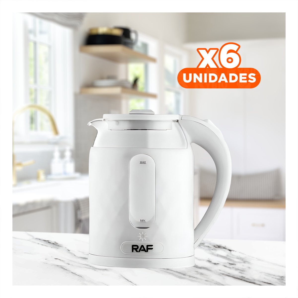 PACK6 TETERA ELECTRICA VIDRIO COMPACTA Y SILENCIOSA 2L PARA TE Y CAFE BLANCO Y+REGALO STICKER - 1