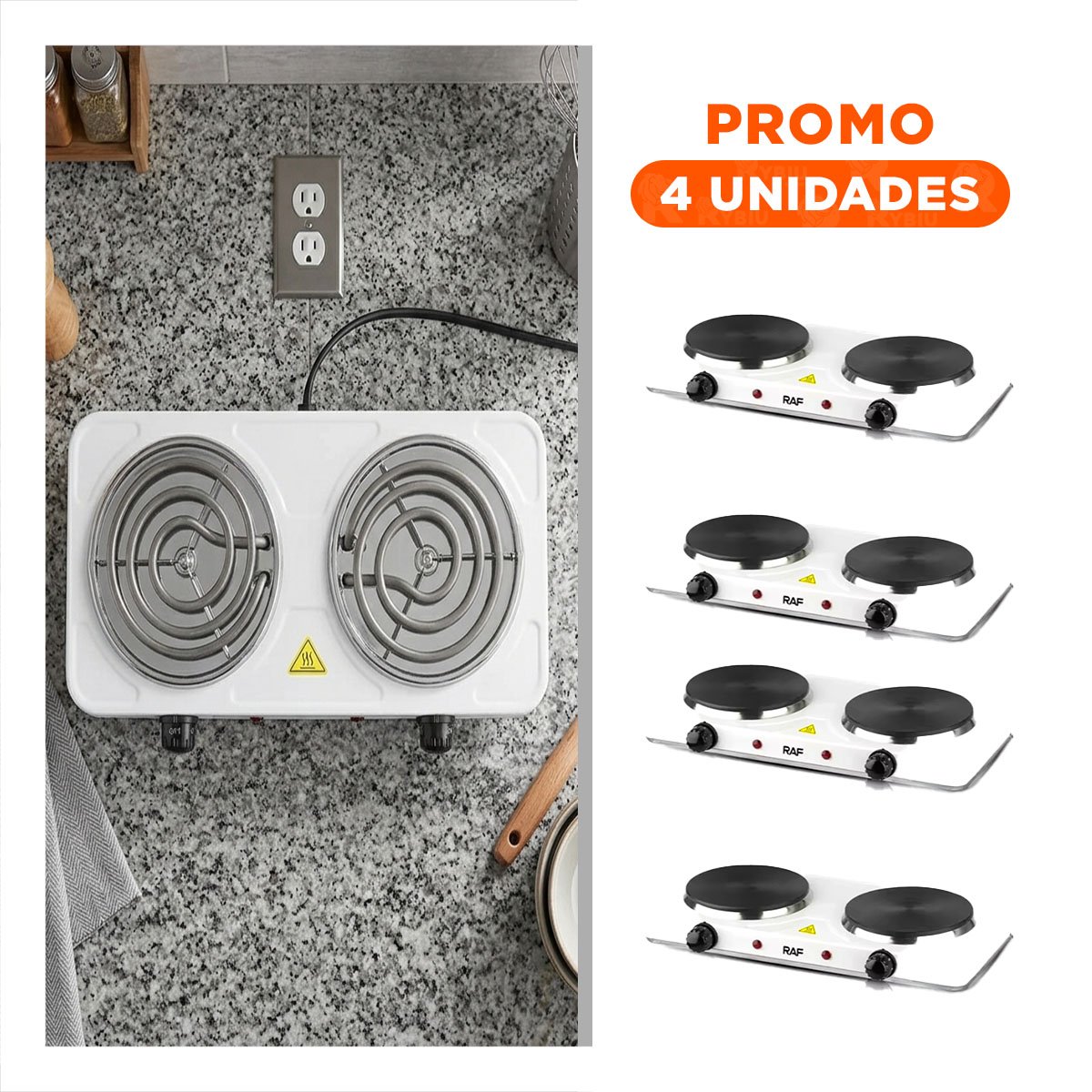 PACK4 ESTUFA ELECTRICA DOBLE COMPACTA Y PORTATIL PARA COCINA Y HOGAR Y+REGALO STICKER - 1