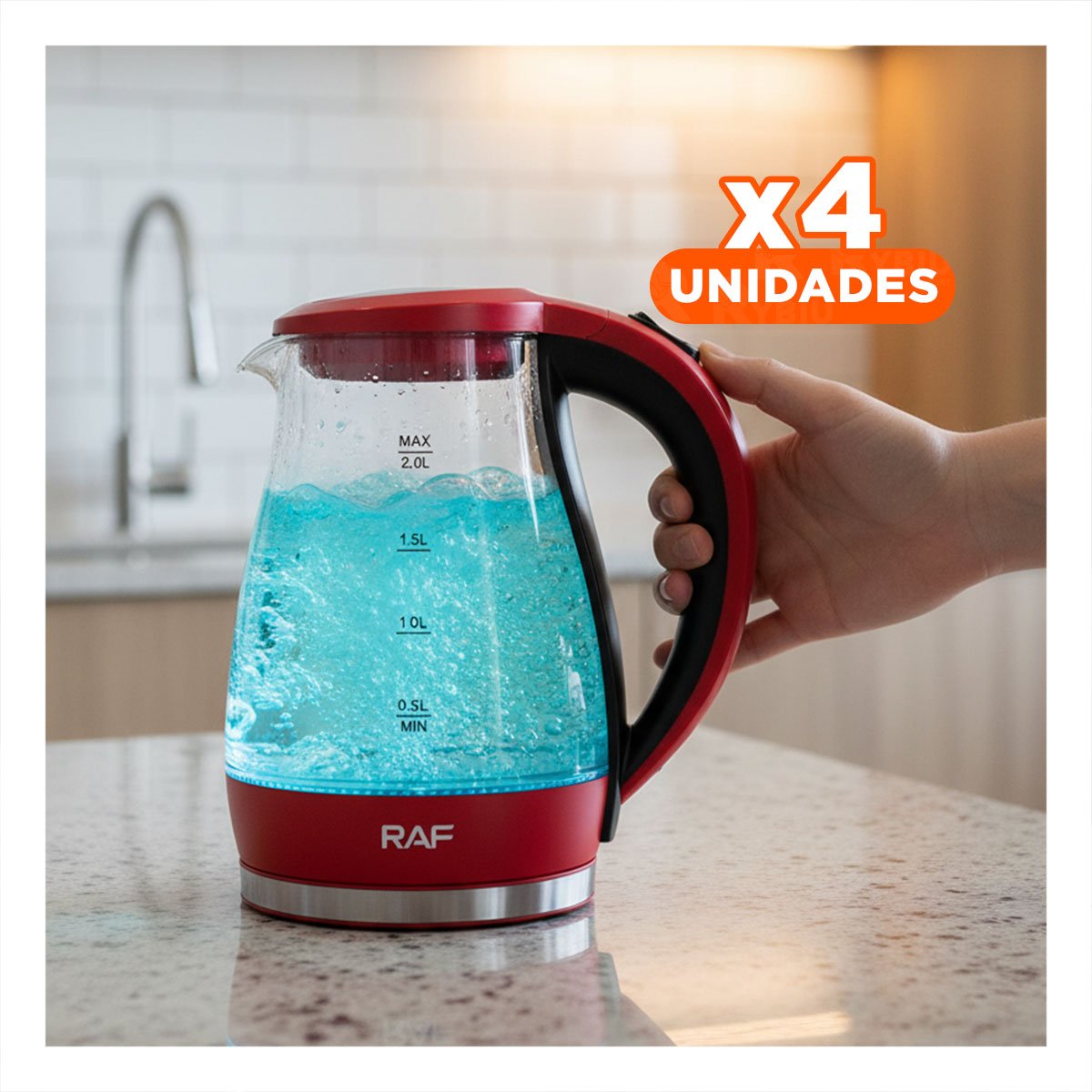 PACK4 CAFETERA ELECTRICA DE VIDRIO COLOR ROJO 2 L CON TAPA HERMETICA Y ENCENDIDO FACIL - 1