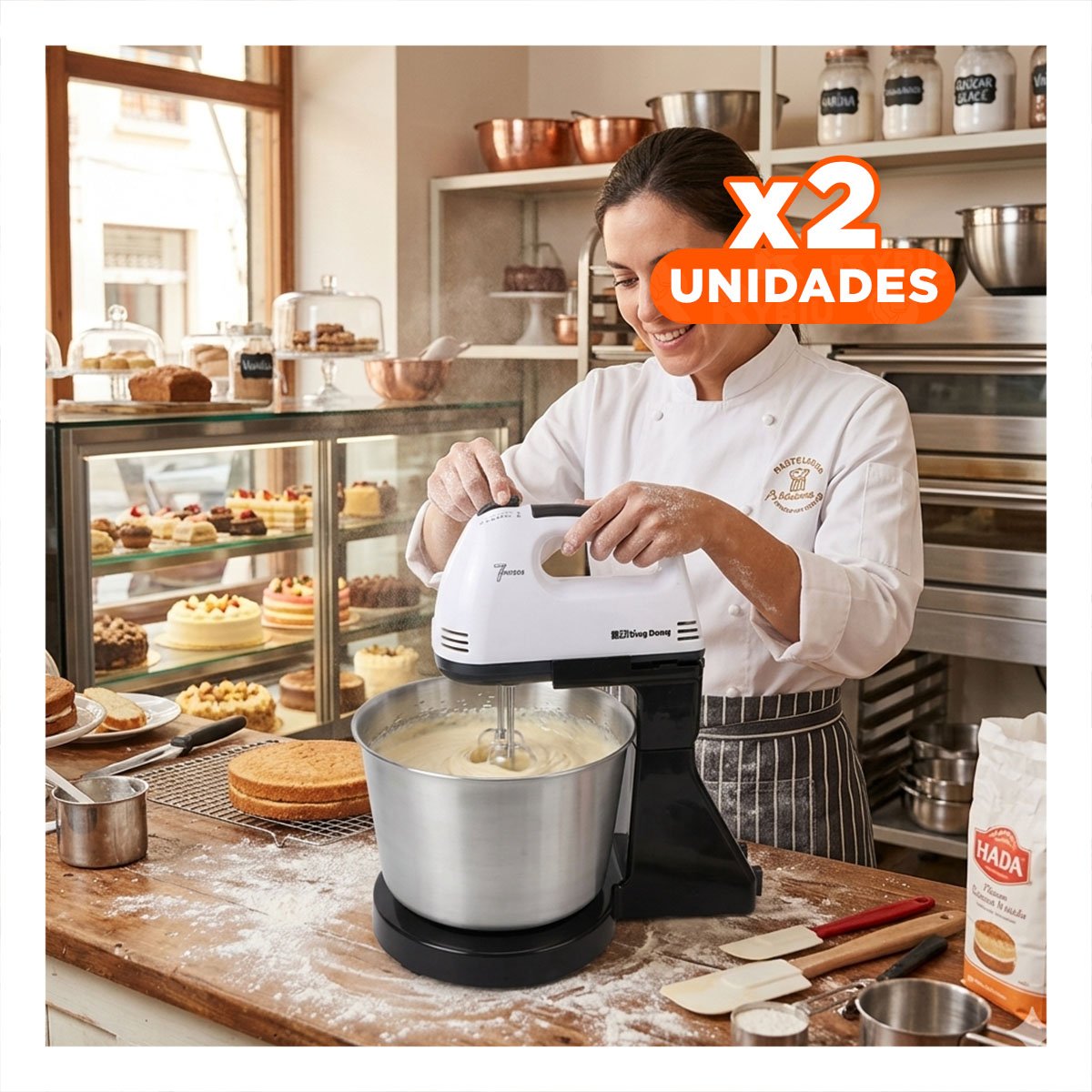 PACK2 MEZCLADORA HOGAR PEDESTAL CON TAZON COLOR BLANCO 2L PARA COCINA Y+REGALO STICKER - 1
