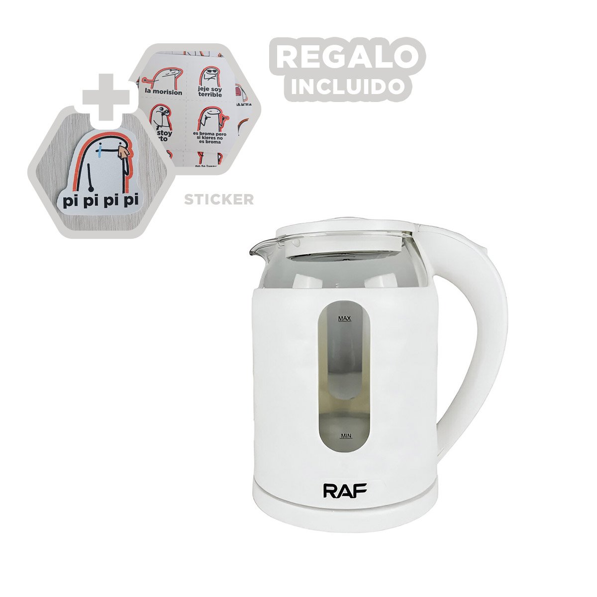 CALENTADOR ELECTRICO VIDRIO RAPIDO Y PRACTICO 2L PARA TE Y CAFE COLOR BLANCO Y+REGALO STICKER - 1