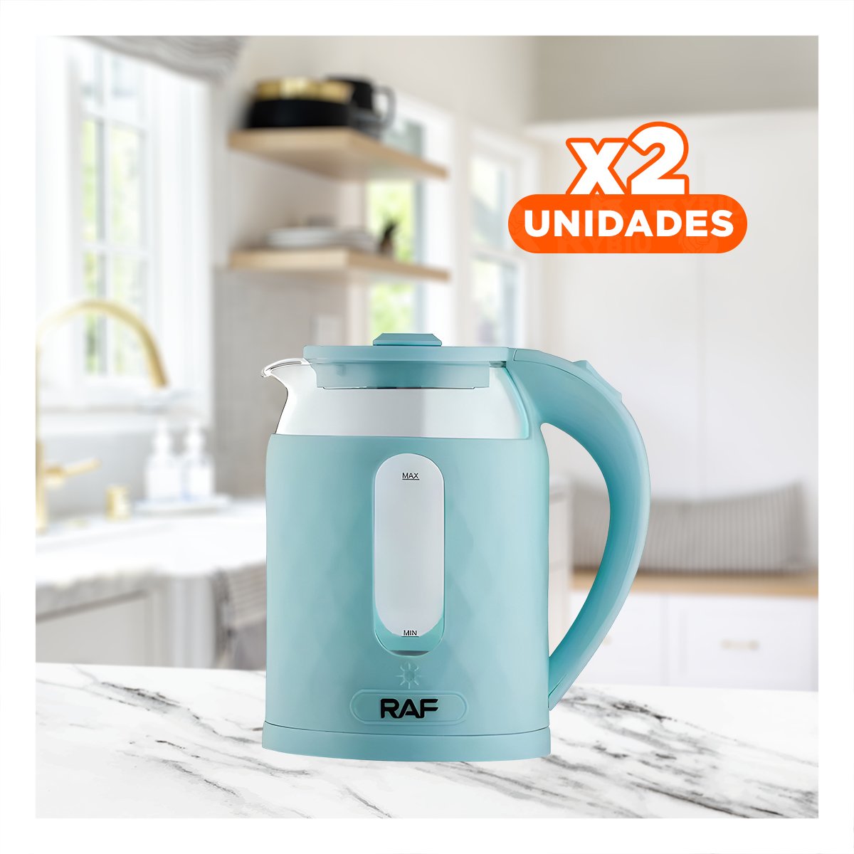 PACK2 HERVIDORA ELECTRICA VIDRIO SEGURA 2L PARA AGUA CALIENTE CELESTE Y+REGALO STICKER - 1