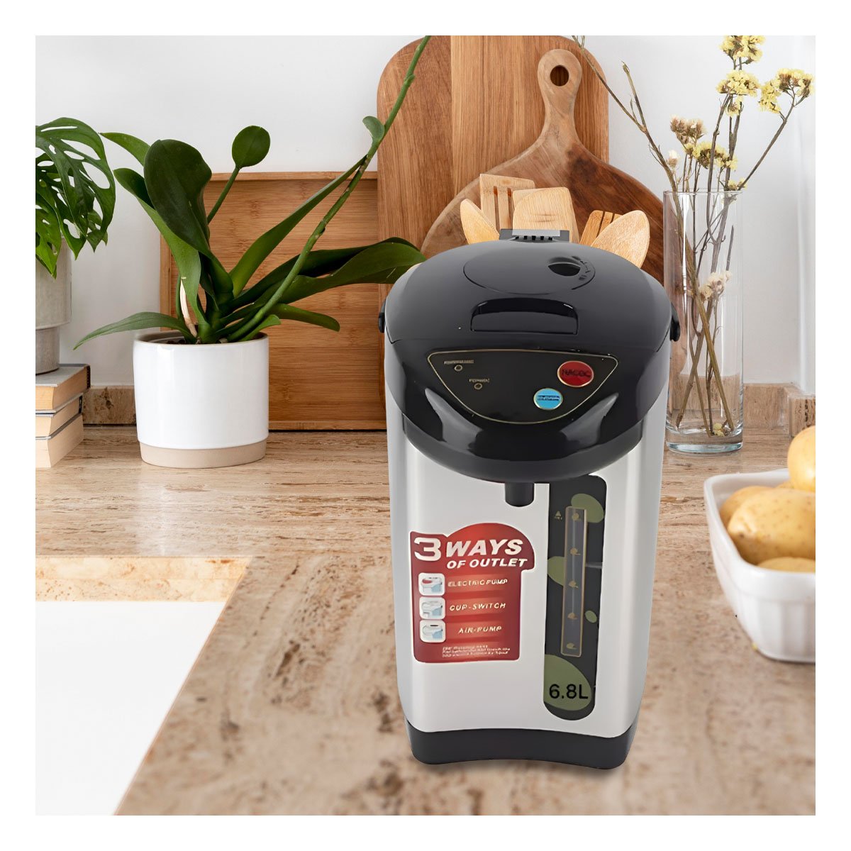 PACK2 HERVIDOR ELÉCTRICO PARA USO DOMÉSTICO Y OFICINA 6.8L COLOR PLATEADO - 5
