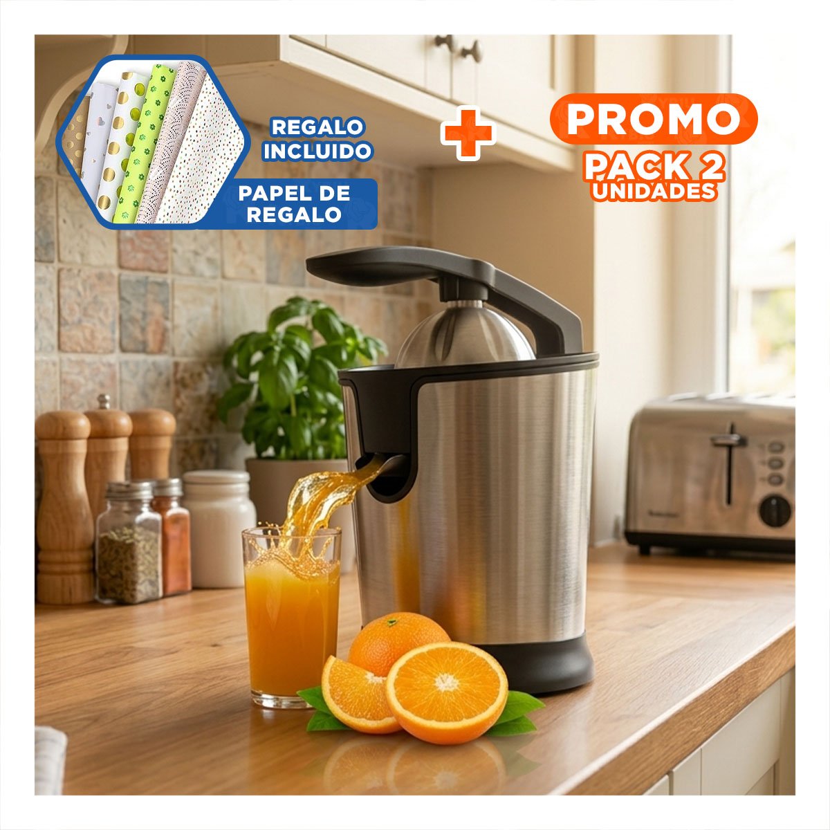 PACK2 TRITURADORA ELECTRICA DE CITRUS 400 ML PLATEADO PARA COCINA Y OFICINA Y+PAPEL REGALO - 1