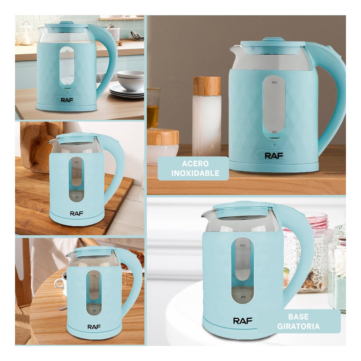 HERVIDORA ELECTRICA VIDRIO EFICIENTE Y SILENCIOSA 2L PARA BEBIDAS COLOR CELESTE Y+POST IT - 5