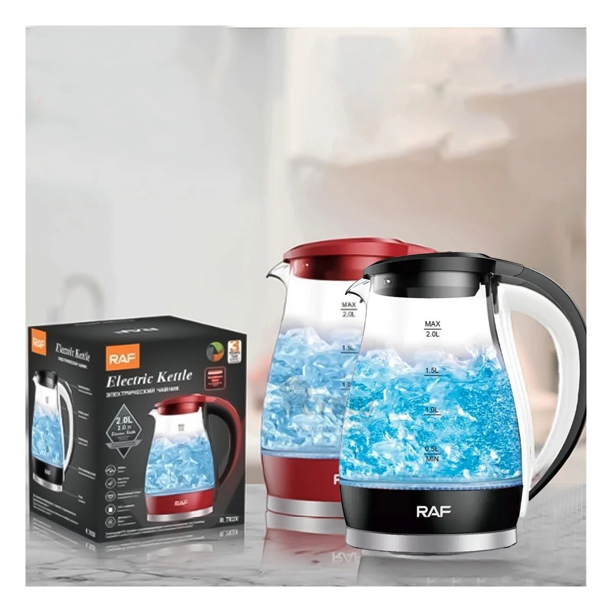 PACK2 HERVIDORA ELECTRICA DE VIDRIO ROJO 2 L CON APAGADO AUTOMATICO Y BASE SEGURA - 3