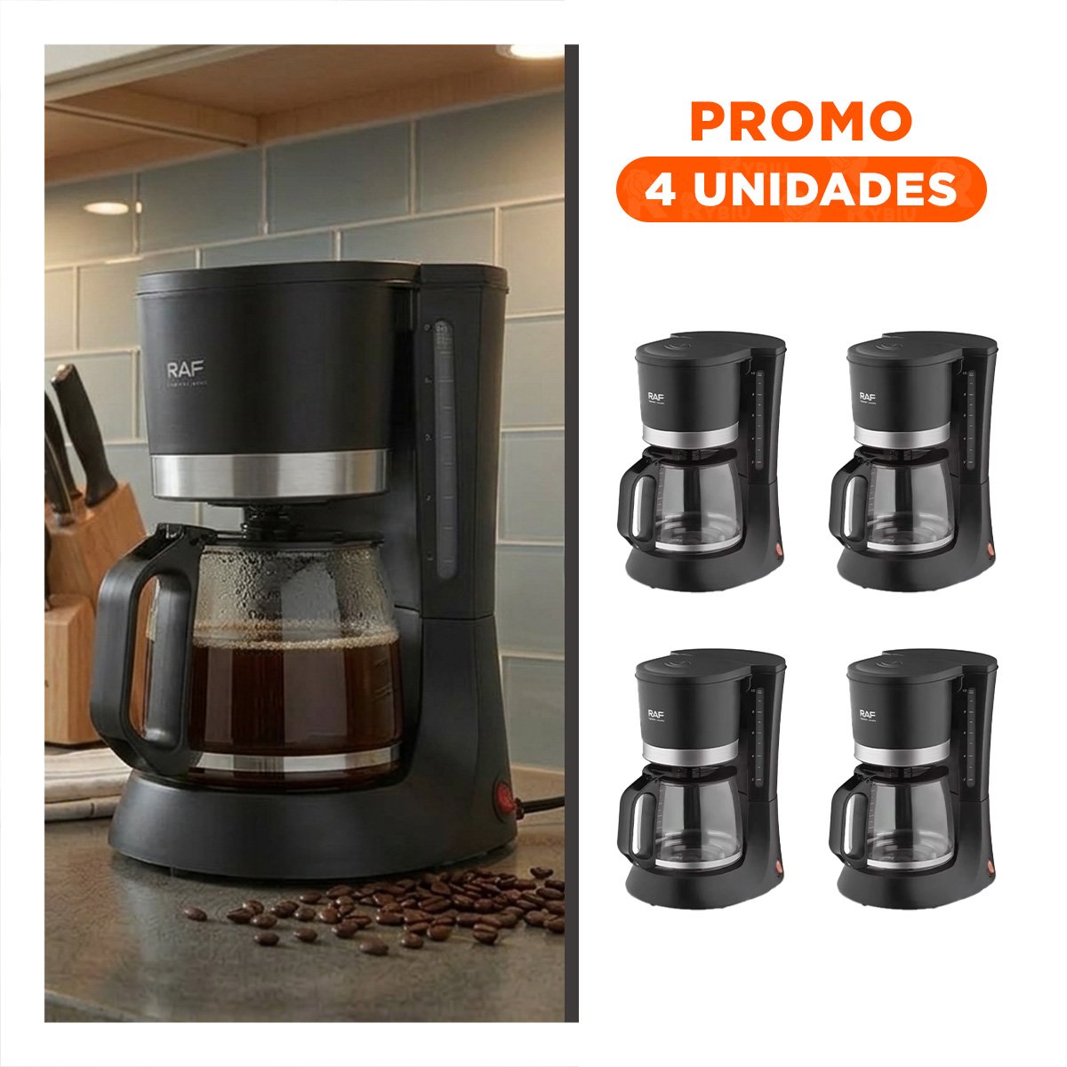PACK4 CAFETERA NEGRA CON SISTEMA PRÁCTICO Y SEGURO 1.2L Y+REGALO STICKER - 1