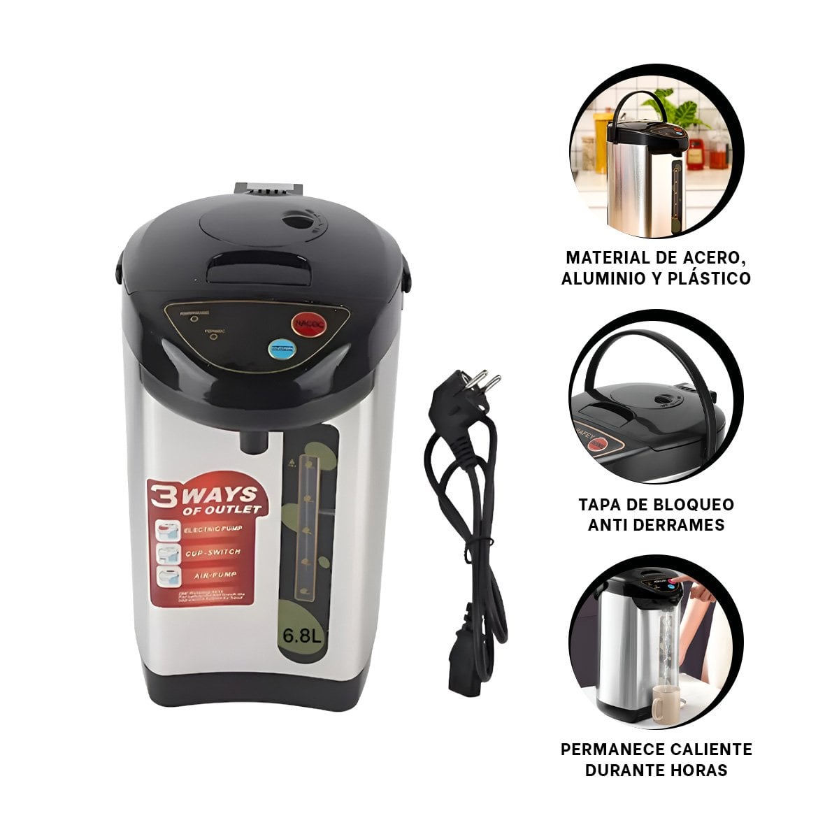 OLLA ELÉCTRICA 6.8L COLOR PLATEADO PARA HERVIR AGUA RÁPIDAMENTE - 3