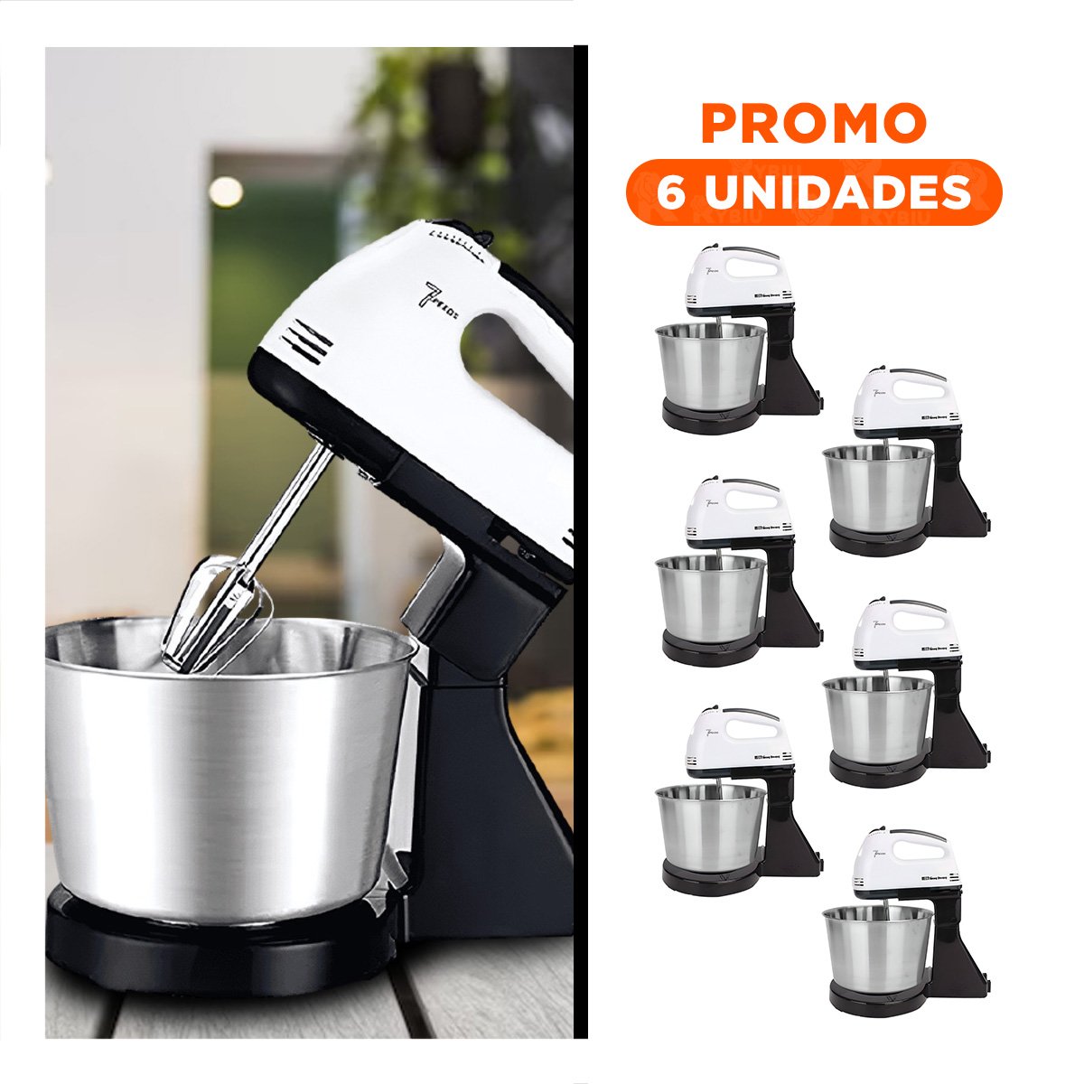 PACK6 MEZCLADORA ELECTRICA 2L PEDESTAL CON TAZON BLANCO PARA BATIDOS - 1
