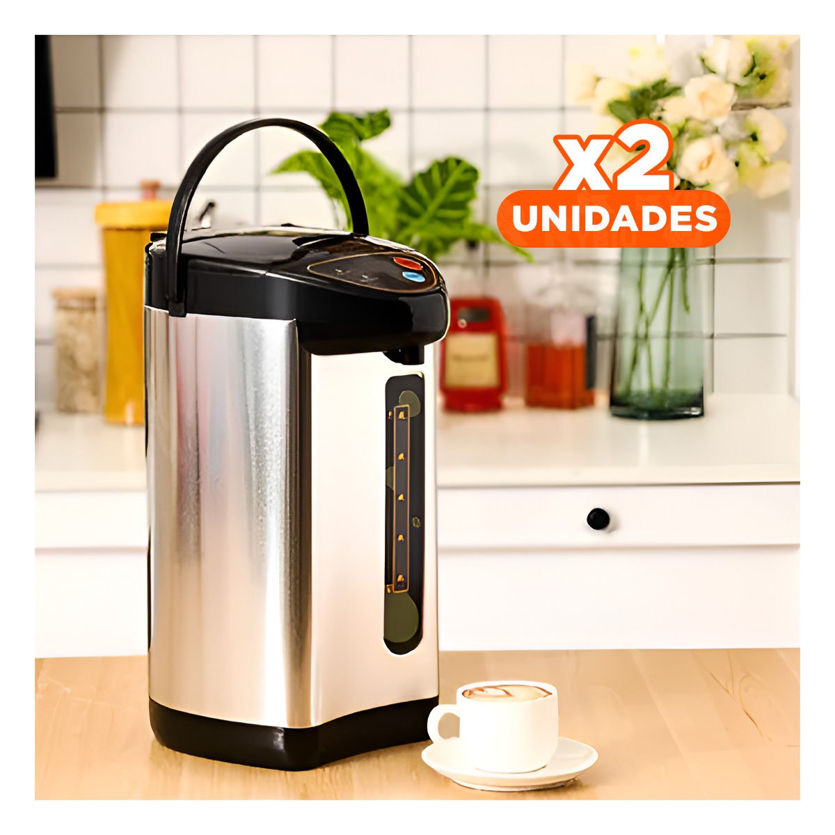 PACK2 JARRA ELÉCTRICA CON DISEÑO ELEGANTE Y PRÁCTICO 6.8L COLOR PLATEADO Y+REGALO STICKER - 1