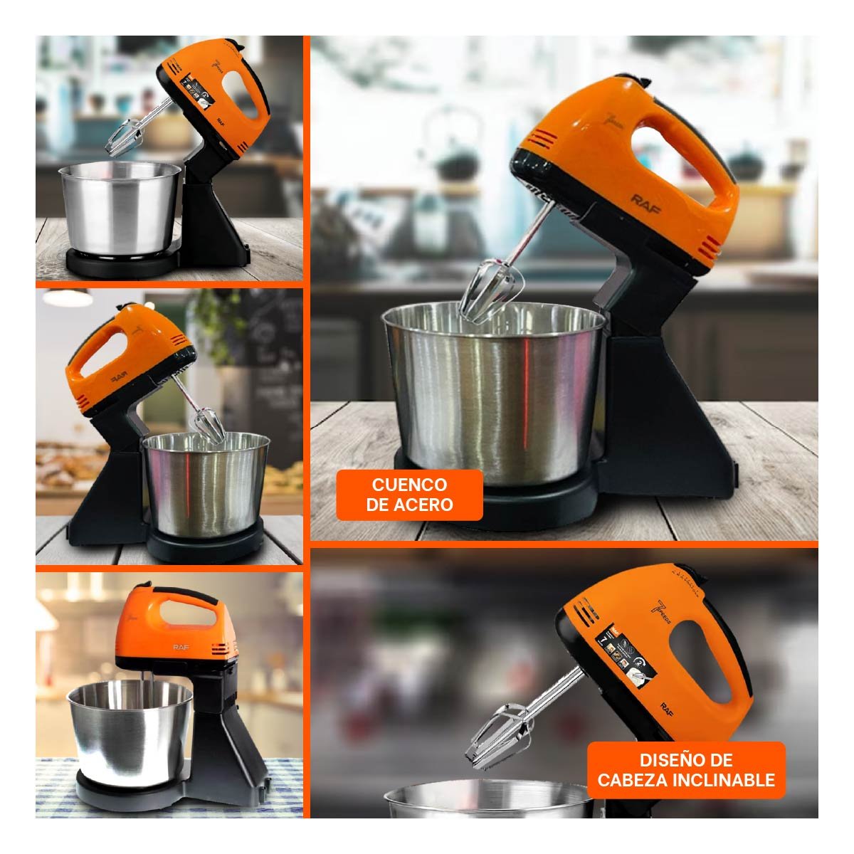 BATIDORA PEDESTAL 2L CON TAZON COLOR NARANJA PARA PREPARAR MEZCLAS Y POSTRES - 5