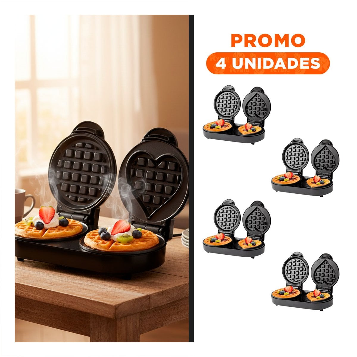 PACK4 TOSTADORA ELECTRICA MINI DOBLE CORAZON Y CIRCULAR COLOR NEGRO Y+REGALO STICKER - 1
