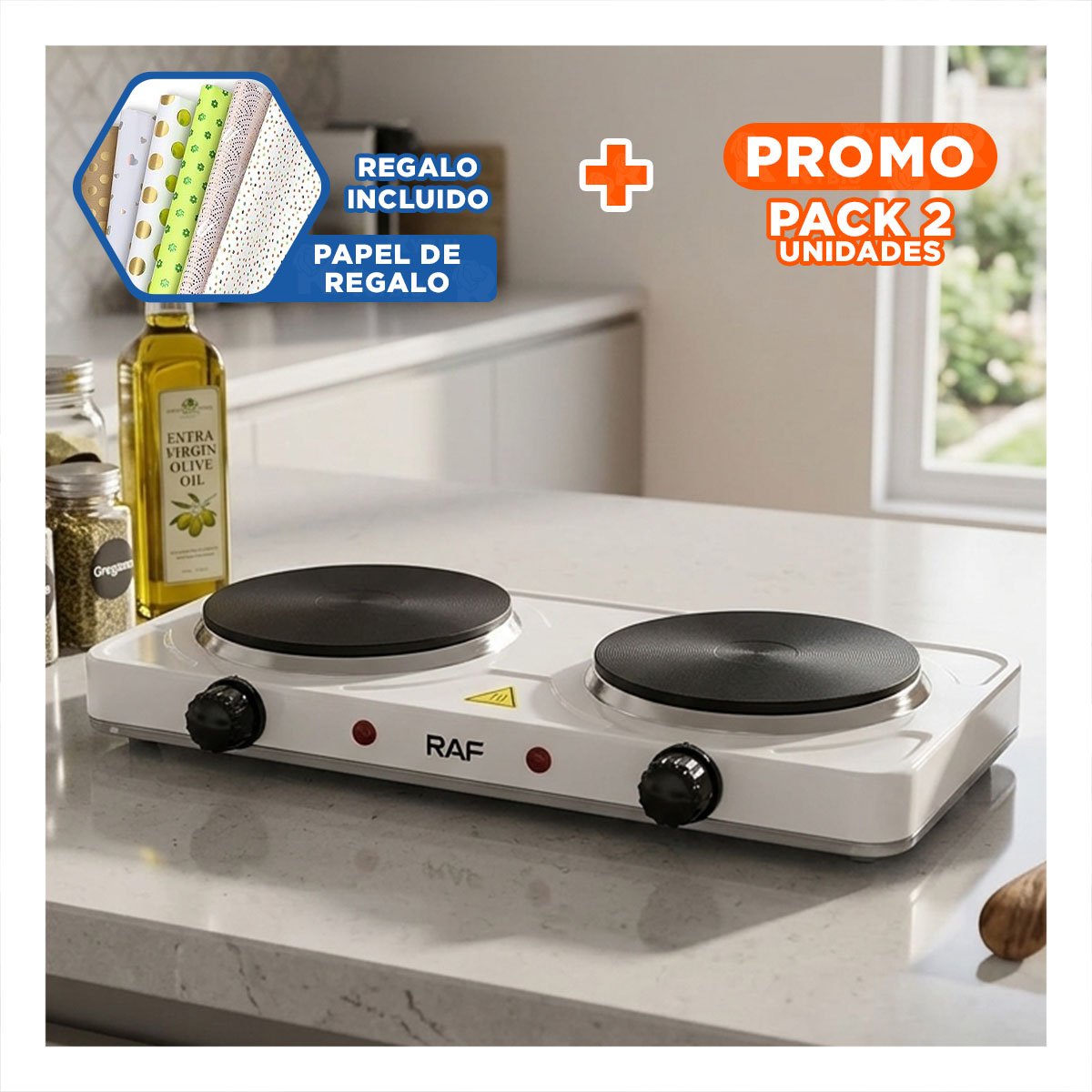 PACK2 COCINA ELECTRICA COMPACTA Y PORTATIL PARA HOGAR COLOR BLANCO Y+PAPEL REGALO - 1
