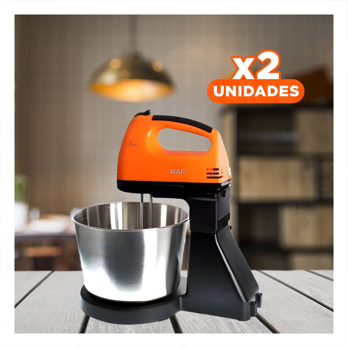 PACK2 MEZCLADORA ELECTRICA 2L PEDESTAL CON TAZON COLOR NARANJA Y+REGALO STICKER - 1