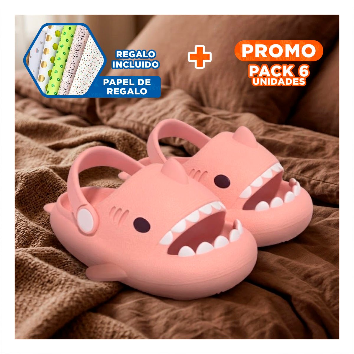 PACK6 CALZADO CON CORREA PARA NIÑAS TALLA 25 26 ROSADO TIBURON EN ESTILO COMODO Y+PAPEL REGALO - 1