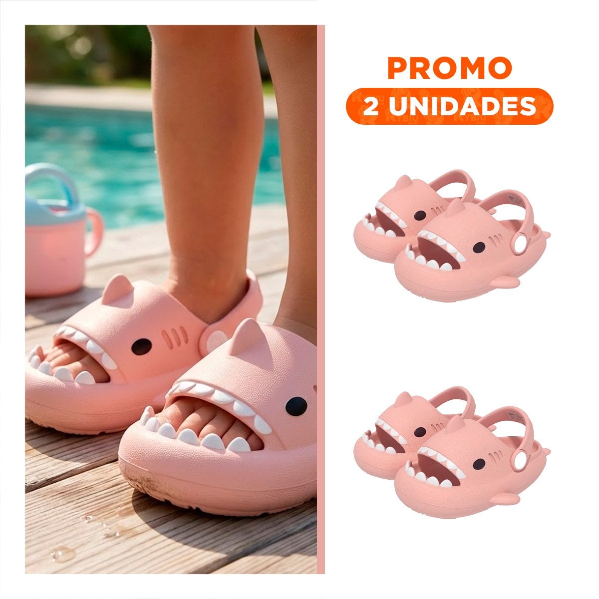 PACK2 PLAYERA DE TIBURON TALLA 23 24 PARA NIÑA CON CORREA EN COLOR ROSADO - 1