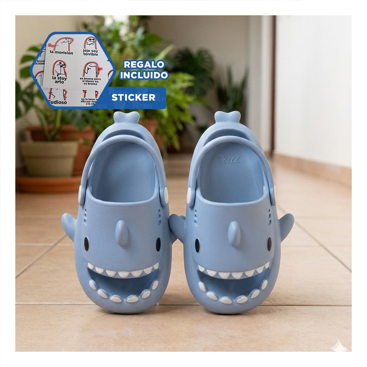 CHALA TIBURON TALLA 27/28 CELESTE CON CORREA PARA NIÑOS DE MODA EN LA CIUDAD Y+REGALO STICKER - 1