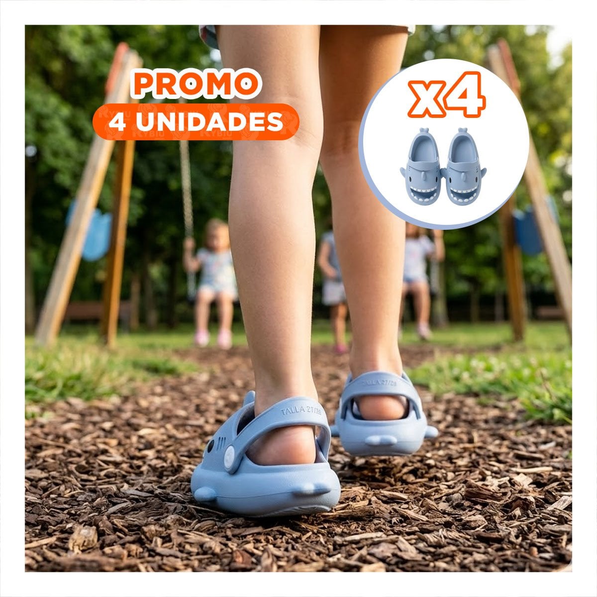 PACK4 PLAYERA TIBURON CELESTE TALLA 27/28 CON CORREA PARA NIÑOS DE ESTILO DE PLAYA - 1