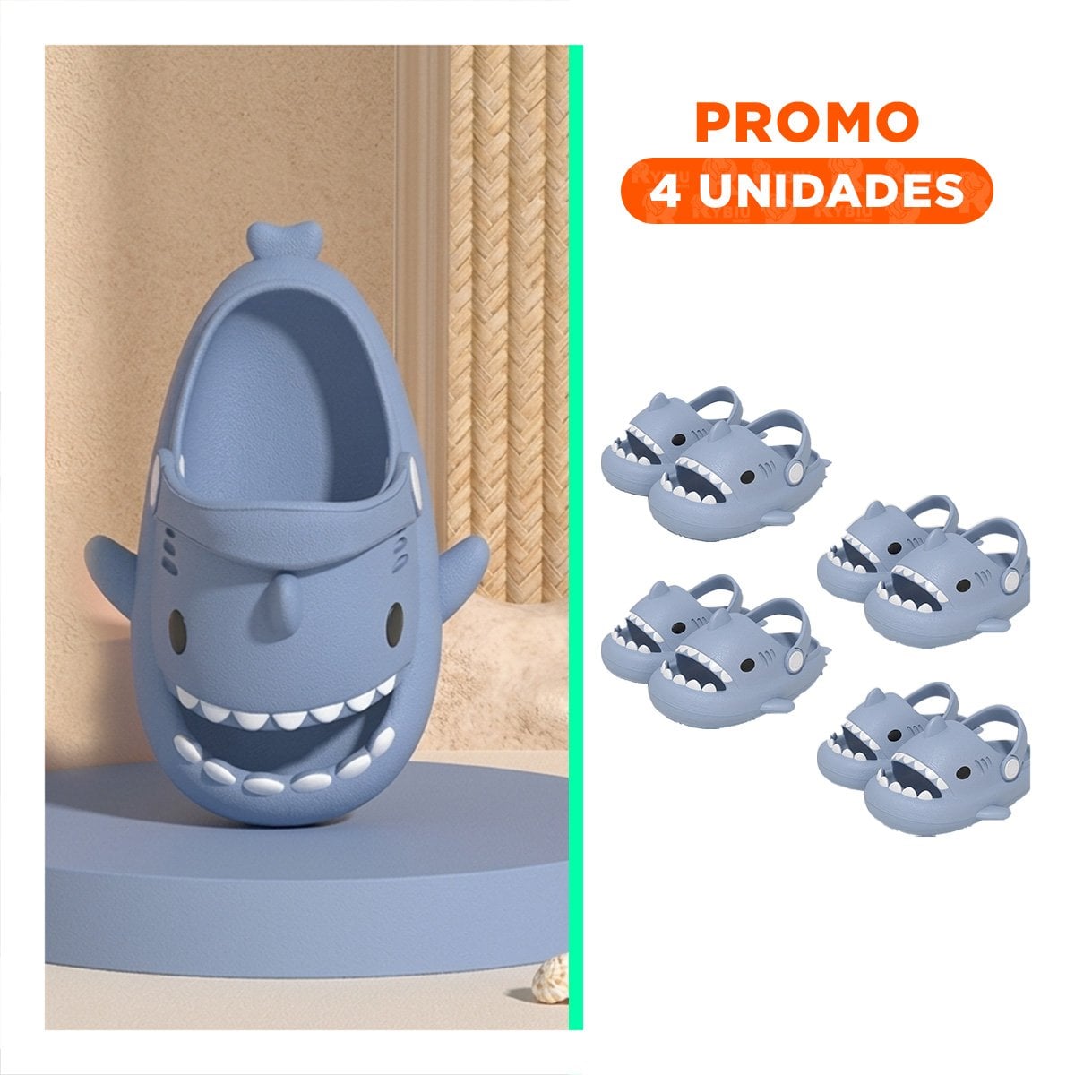 PACK4 CALZADO PARA NIÑOS DE TIBURON CON CORREA TALLA 31 O 32 COLOR CELESTE Y+REGALO STICKER - 1