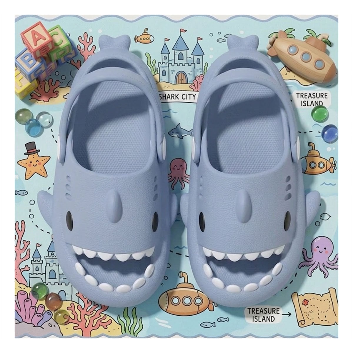 PACK4 CALZADO PARA NIÑOS DE TIBURON CON CORREA TALLA 31 O 32 COLOR CELESTE Y+REGALO STICKER - 5