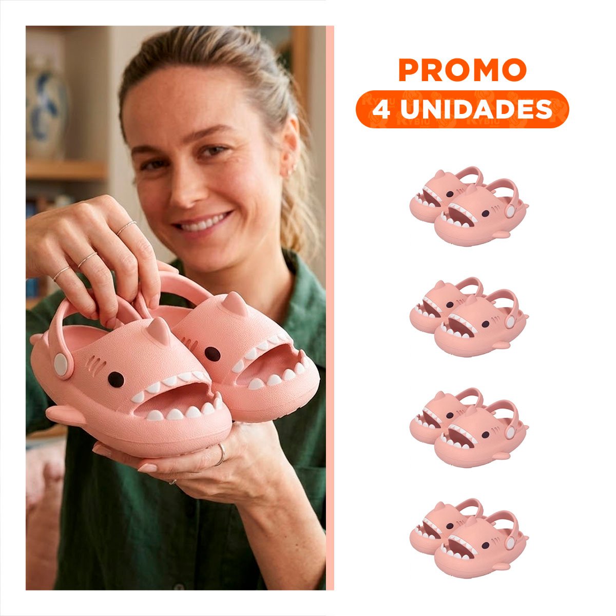 PACK4 CHANCLA PARA NIÑAS ROSADO TALLA 25 26 CON CORREA TIBURON PARA MODA Y+REGALO STICKER - 1
