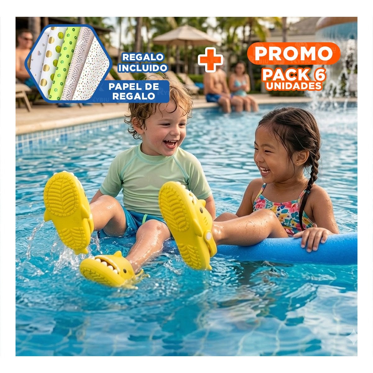 PACK6 SANDALIAS DE TIBURON AMARILLO CON CORREA TALLA 21 Y 22 PARA NIÑOS MODERNAS Y+PAPEL REGALO - 1