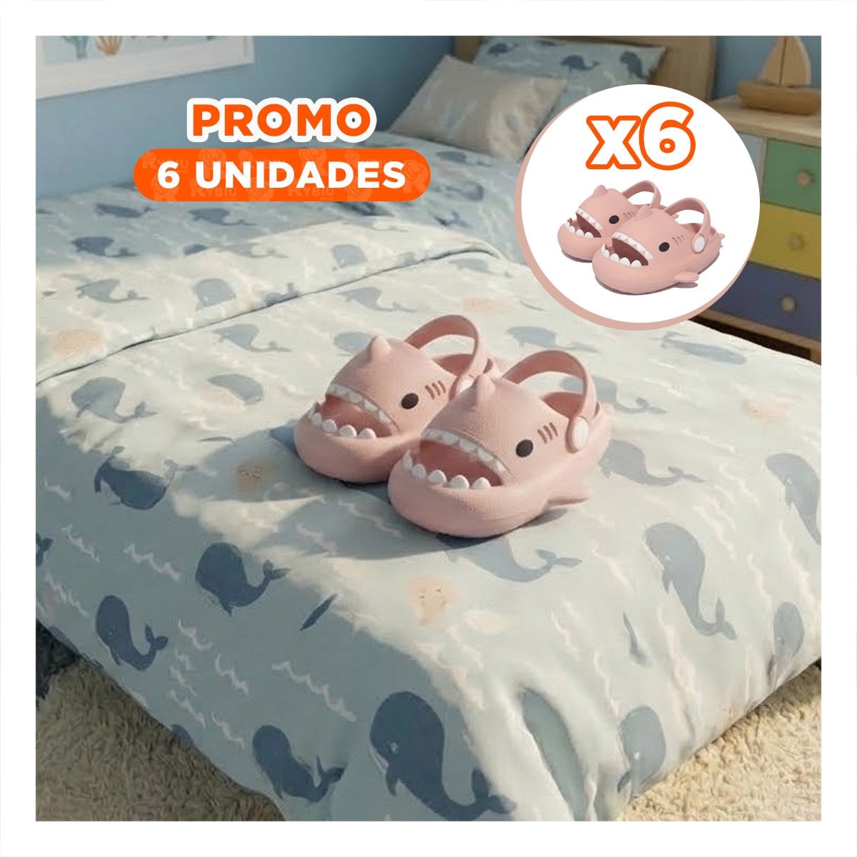PACK6 HUARACHE CON CORREA DE TIBURON PARA NIÑAS ROSADO DE LA TALLA 31 32 Y+REGALO STICKER - 1