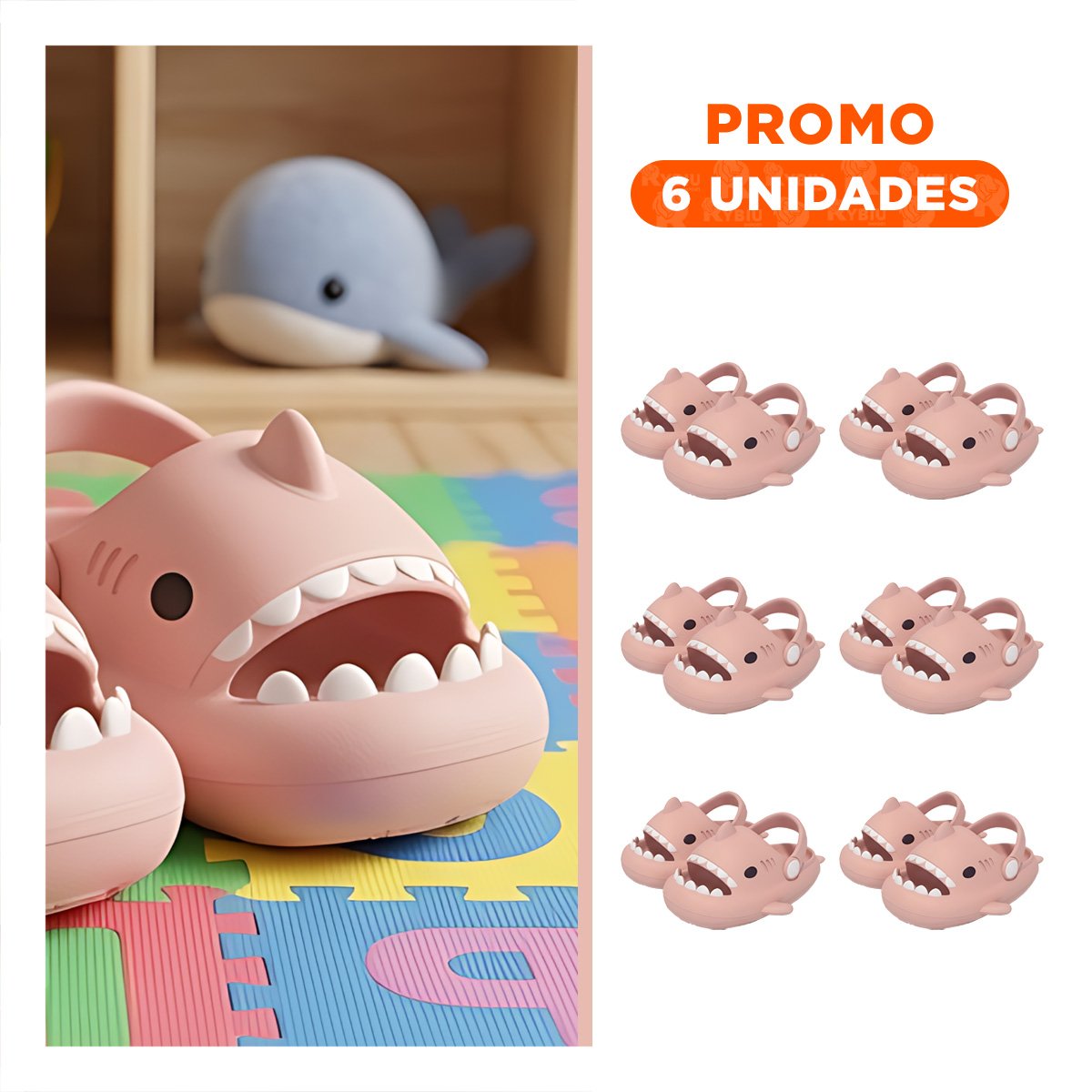 PACK6 OJOTA DE GOMA TALLA 27 28 ROSADO TIBURON CON CORREA PARA NIÑA - 1