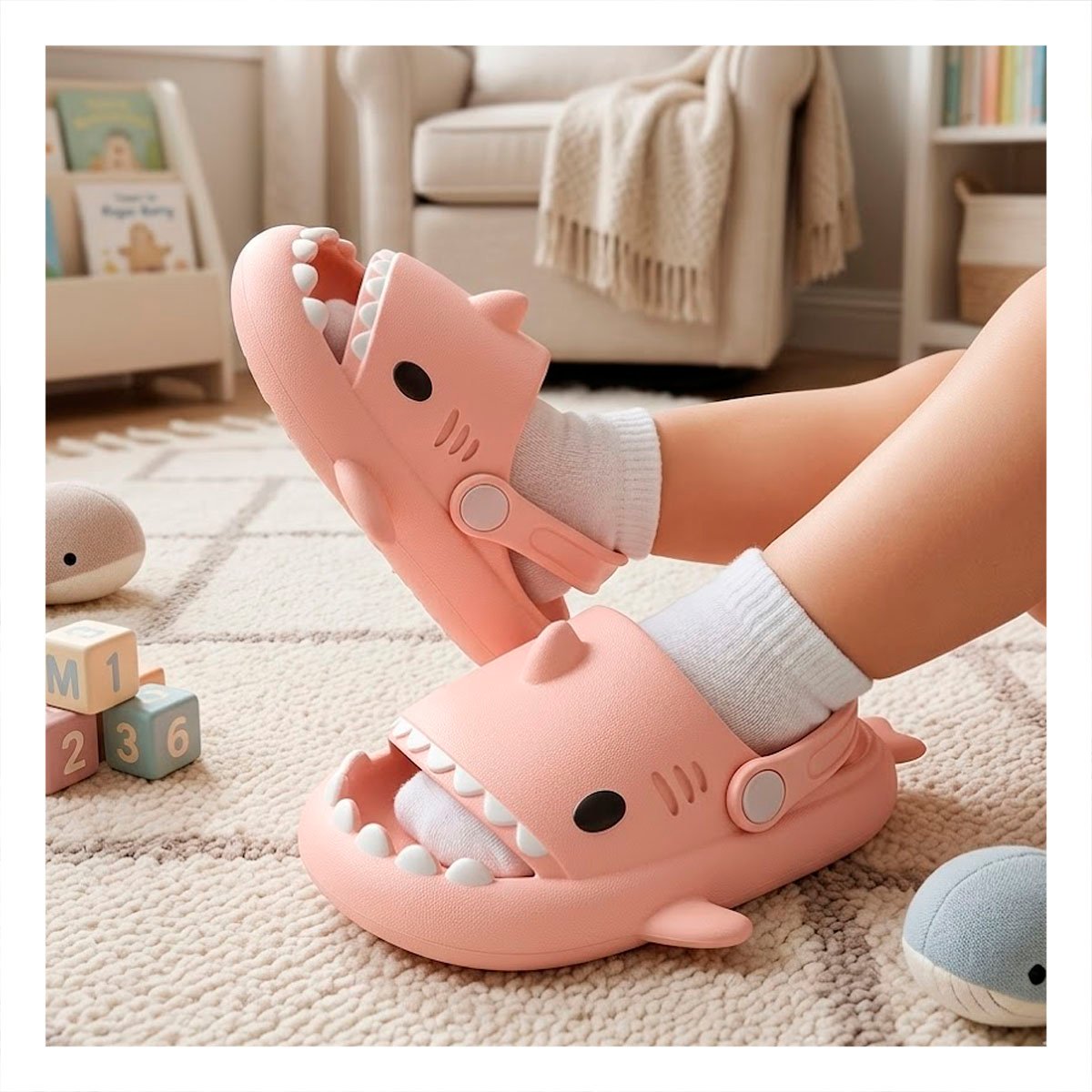 CHALA CON CORREA TIBURON ROSADO TALLA 25 26 PARA NIÑAS DE PLAYA VERANO Y+LIGAS REGALO - 2