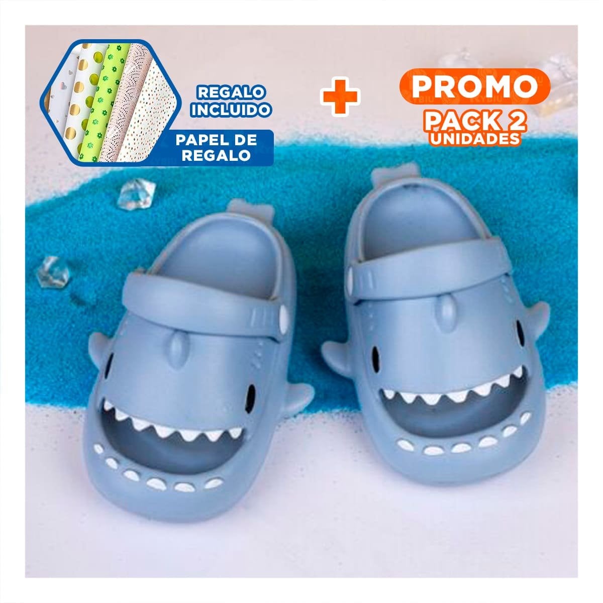 PACK2 OJOTA PARA INFANTES DE TIBURON COLOR CELESTE EN TALLA 29 HASTA EL 30 Y+PAPEL REGALO - 1