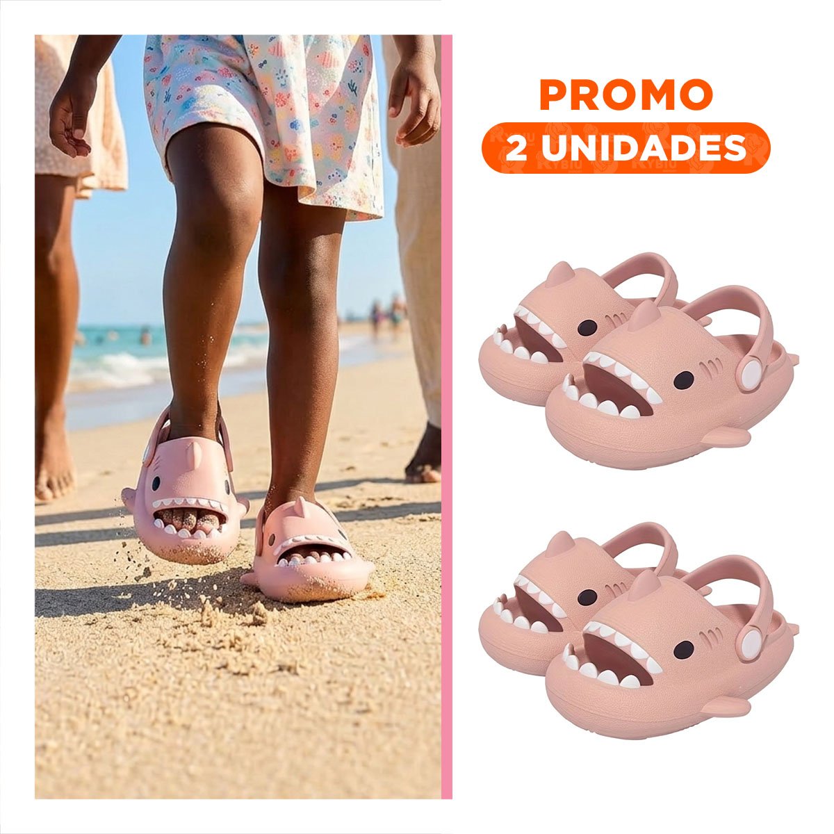PACK2 PANTUFLA TALLA 21 22 DE TIBURON CON CORREA ROSADO PARA NIÑA DE CASA Y RELAX - 1