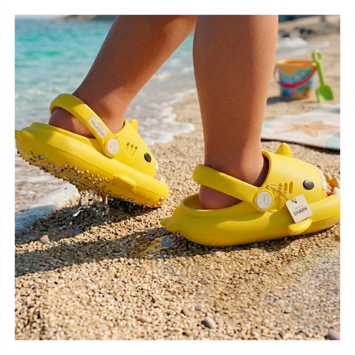 PACK6 CALZADO CON DISEÑO DE TIBURON AMARILLO TALLA 23 Y 24 CON CORREA DE VERANO - 3