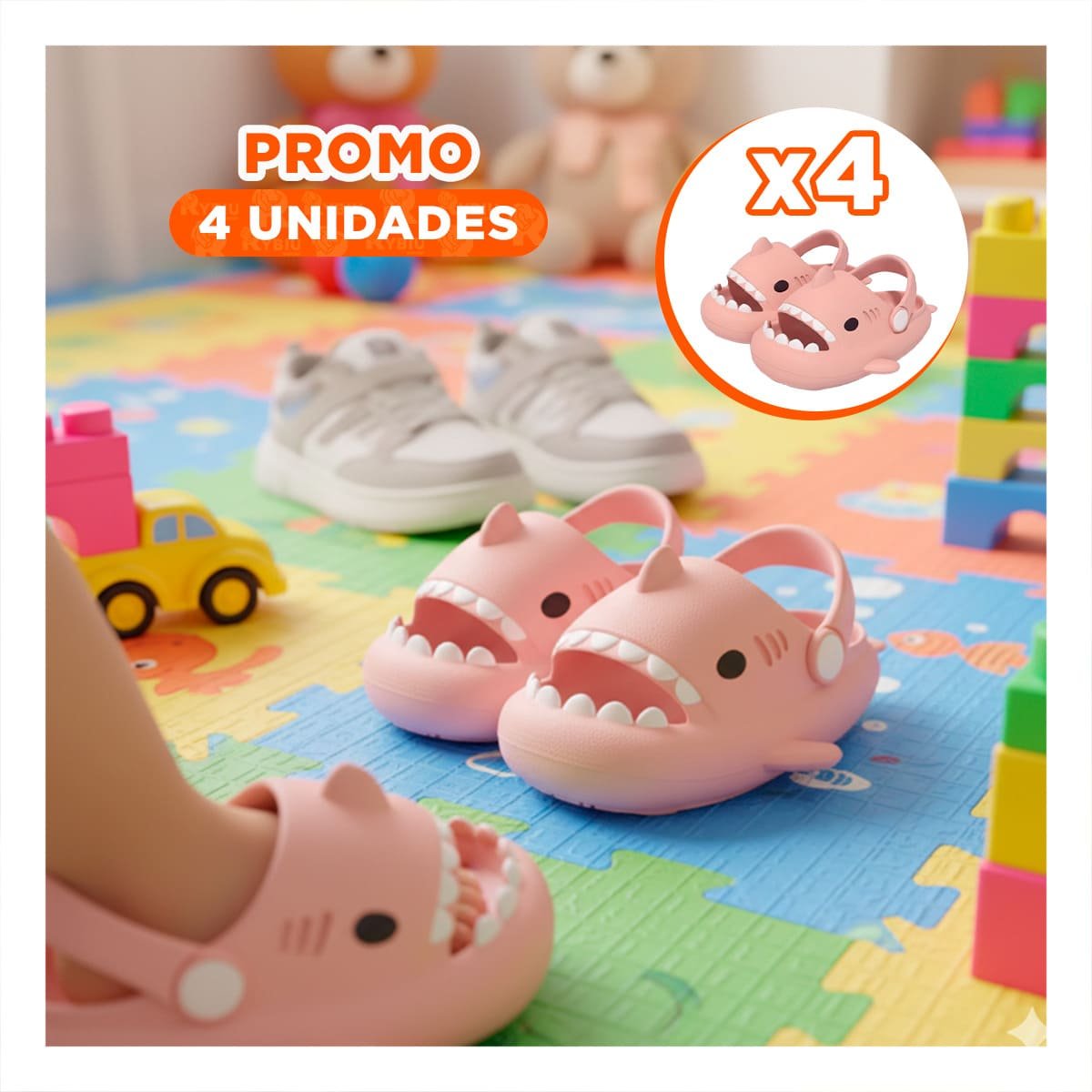PACK4 CHANCLA DE TIBURON PARA NIÑAS CON CORREA EN TALLA 29 30 DE COLOR ROSADO - 1