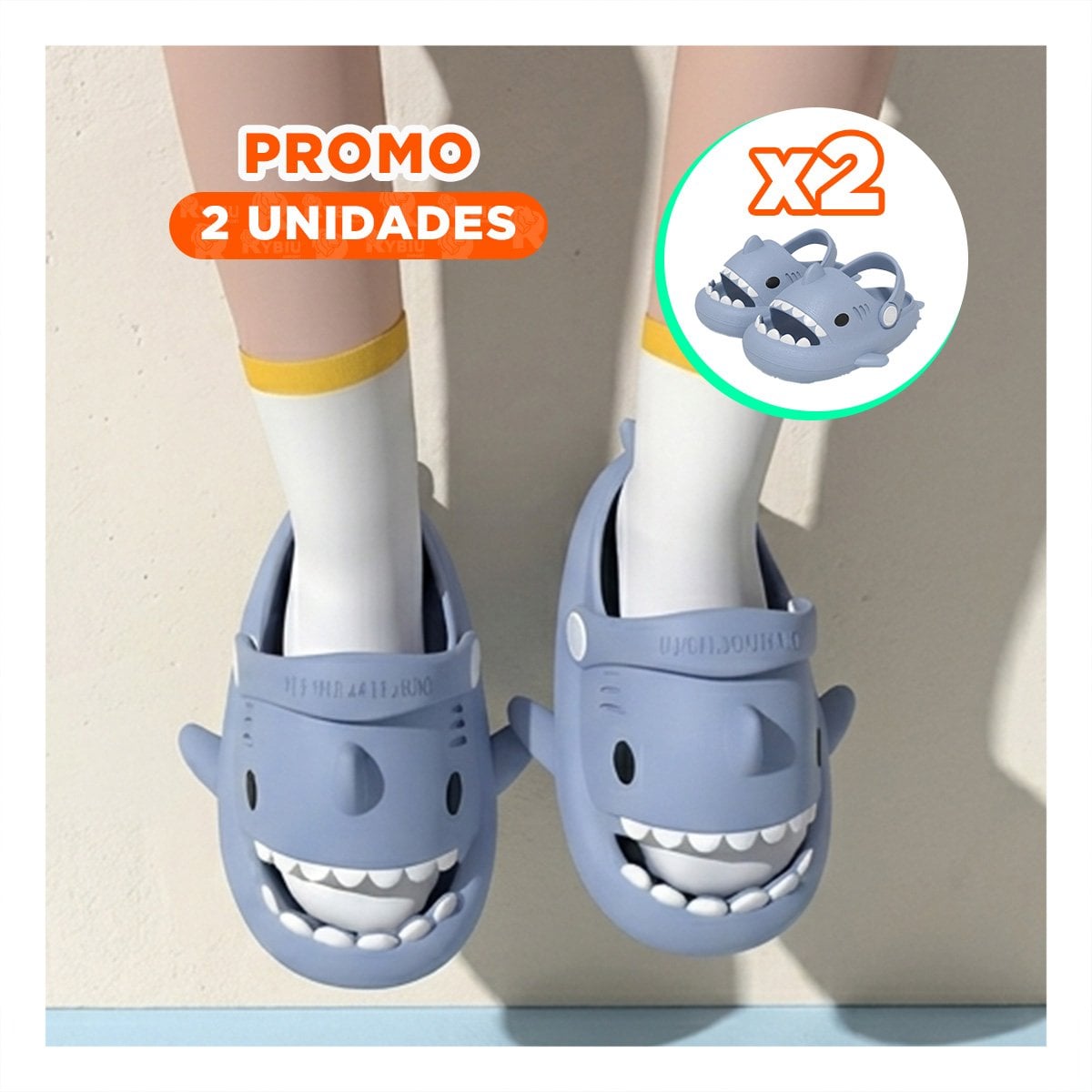 PACK2 OJOTA DE TIBURON CON CORREA PARA NIÑOS EN TALLA 31 O 32 COLOR CELESTE Y+REGALO STICKER - 1