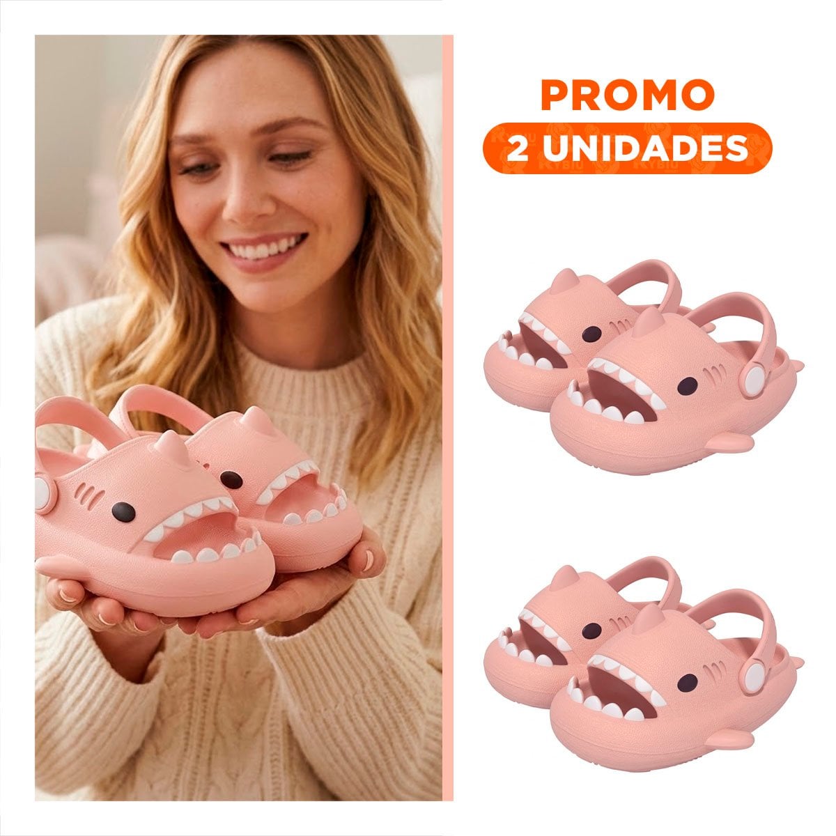 PACK2 CHANCLA ROSADO CON CORREA PARA NIÑAS TIBURON TALLA 25 26 DE MODA CASUAL - 1
