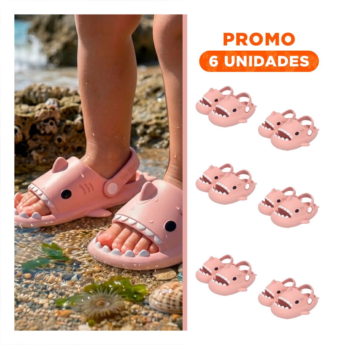 PACK6 CALZADO DE TIBURON PARA NIÑA ROSADO CON CORREA EN LA TALLA DE 23 24 - 1