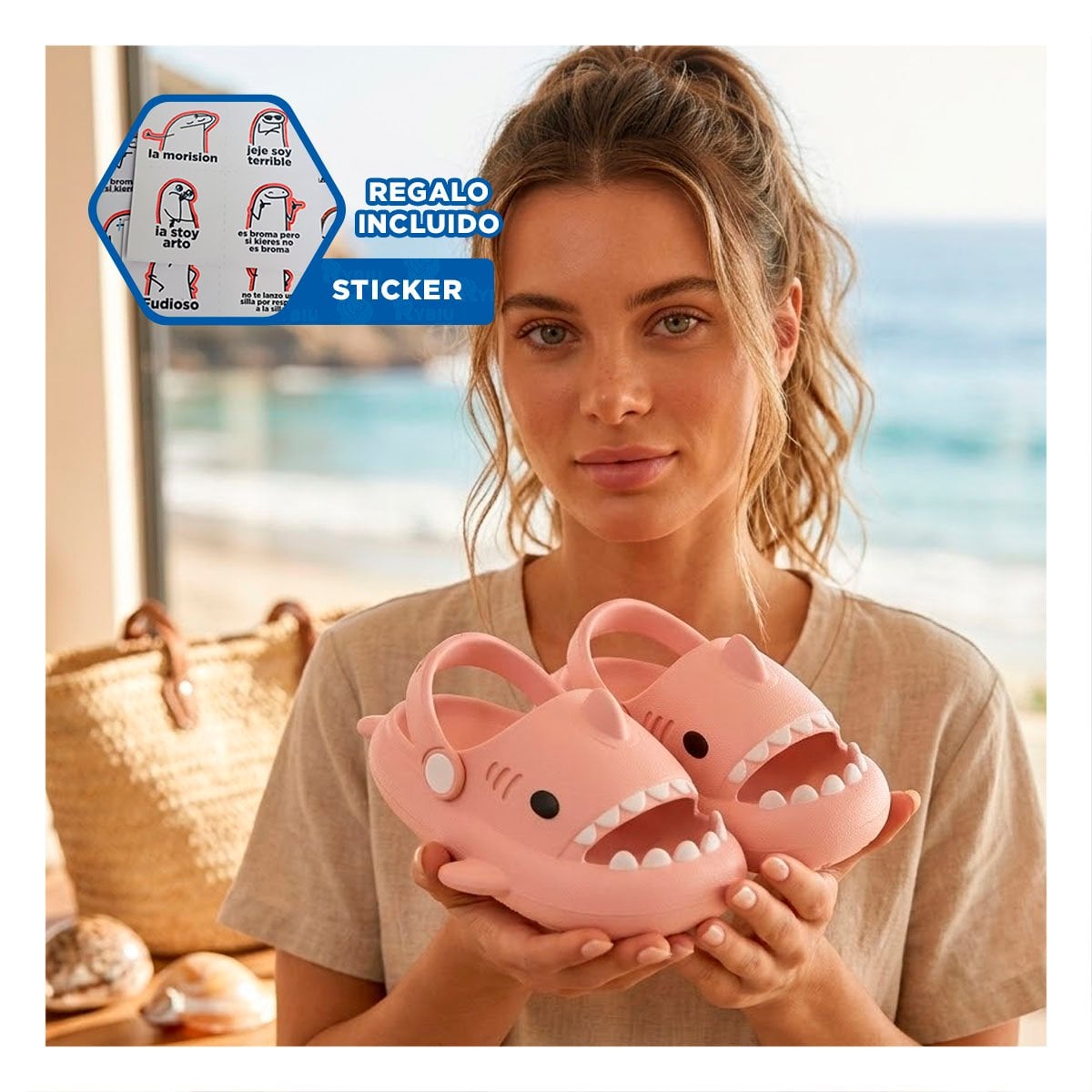 CALZADO PARA NIÑAS ROSADO TALLA 25 26 TIBURON CON CORREA ESTILO COMODO Y+REGALO STICKER - 1