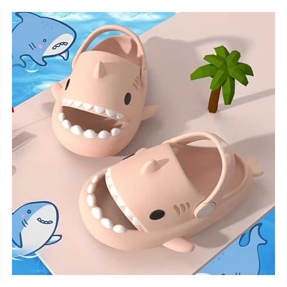 PANTUFLA CON CORREA ROSADO TALLA 21 22 DE TIBURON PARA NIÑA DE SUELA SUAVE - 1