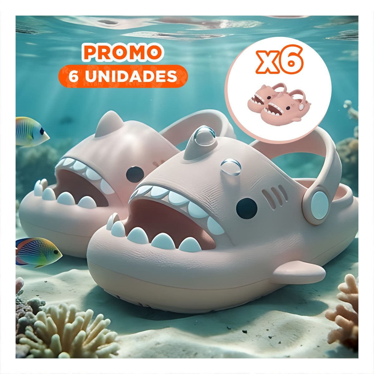 PACK6 CHANCLA ROSADO TALLA 27 28 TIBURON DE GOMA CON CORREA PARA NIÑA Y+REGALO STICKER - 1