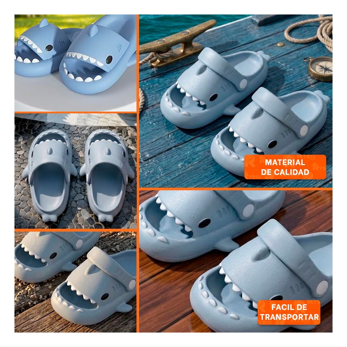 CHANCLA PARA INFANTES CON CORREA DE TIBURON TALLA 29 O 30 EN CELESTE Y+LIGAS REGALO - 5