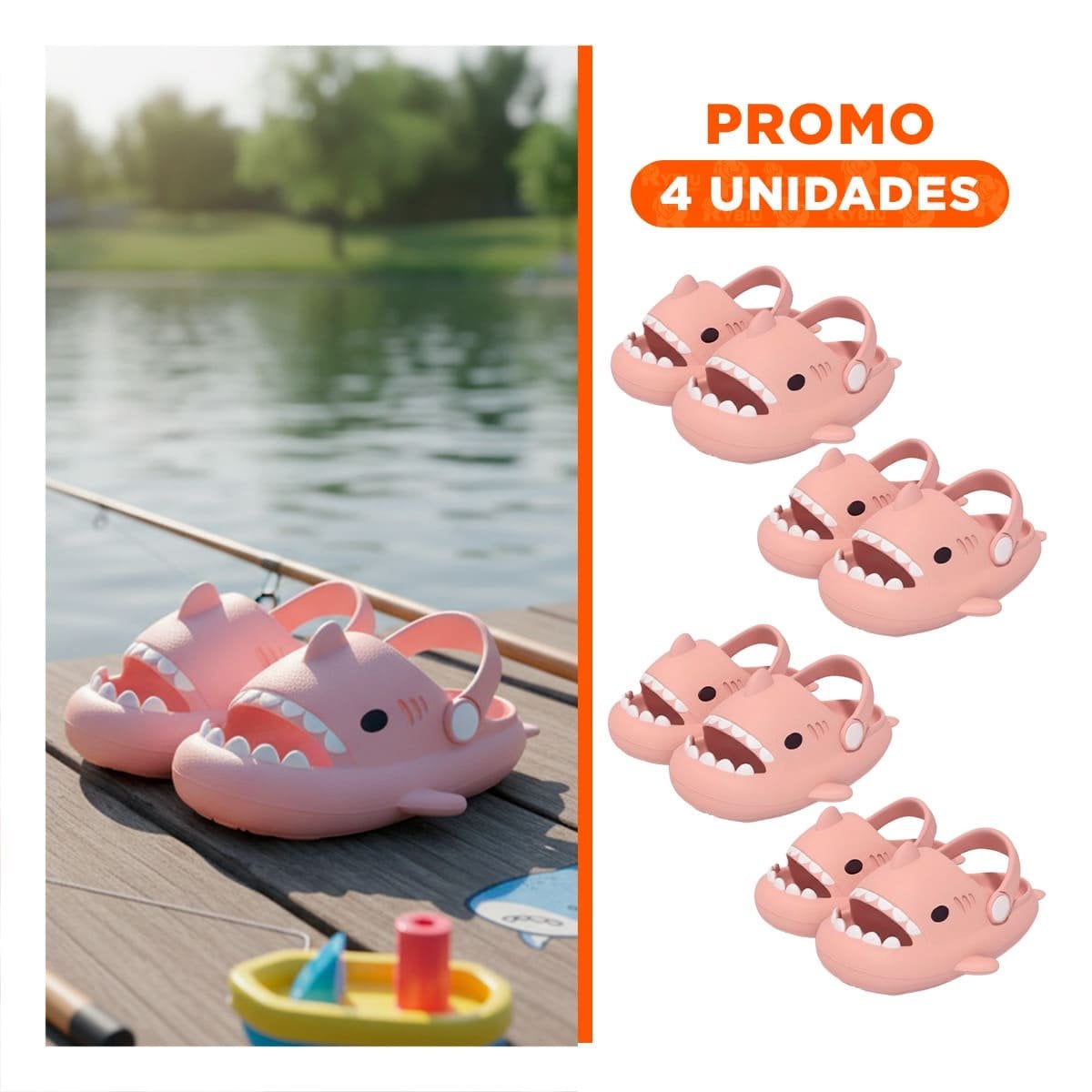 PACK4 PANTUFLA DE TIBURON PARA NIÑAS CON CORREA COLOR ROSADO EN TALLA 29 30 Y+REGALO STICKER - 1