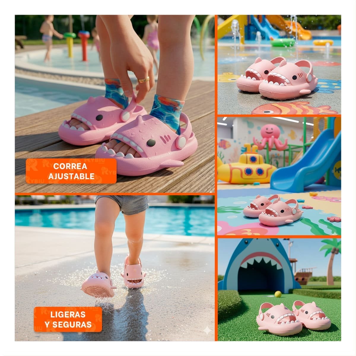 PACK4 PANTUFLA DE TIBURON PARA NIÑAS CON CORREA COLOR ROSADO EN TALLA 29 30 Y+REGALO STICKER - 2