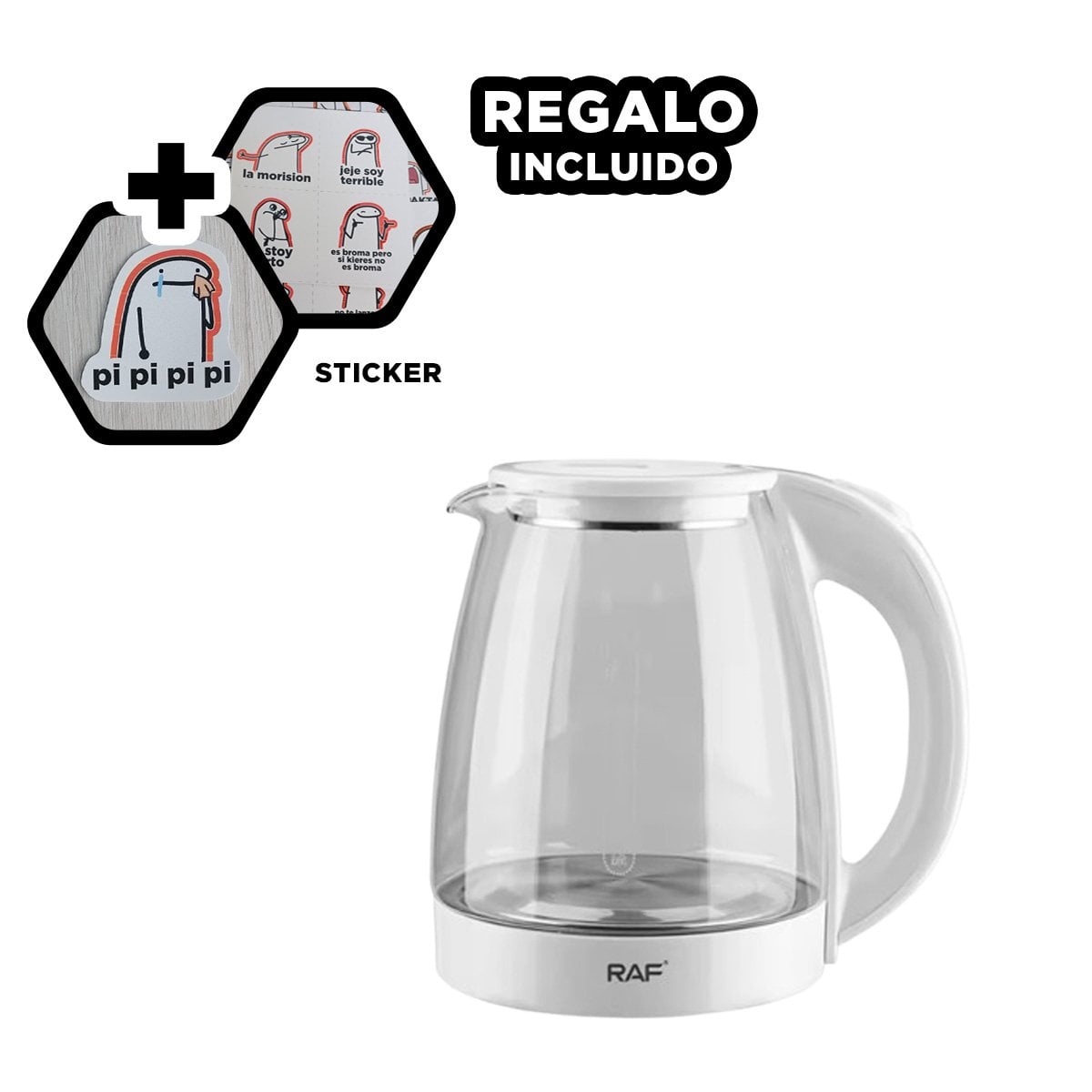 HERVIDOR ELÉCTRICO BLANCO CON FUNCIÓN DE SEGURIDAD 2L Y+REGALO STICKER - 1