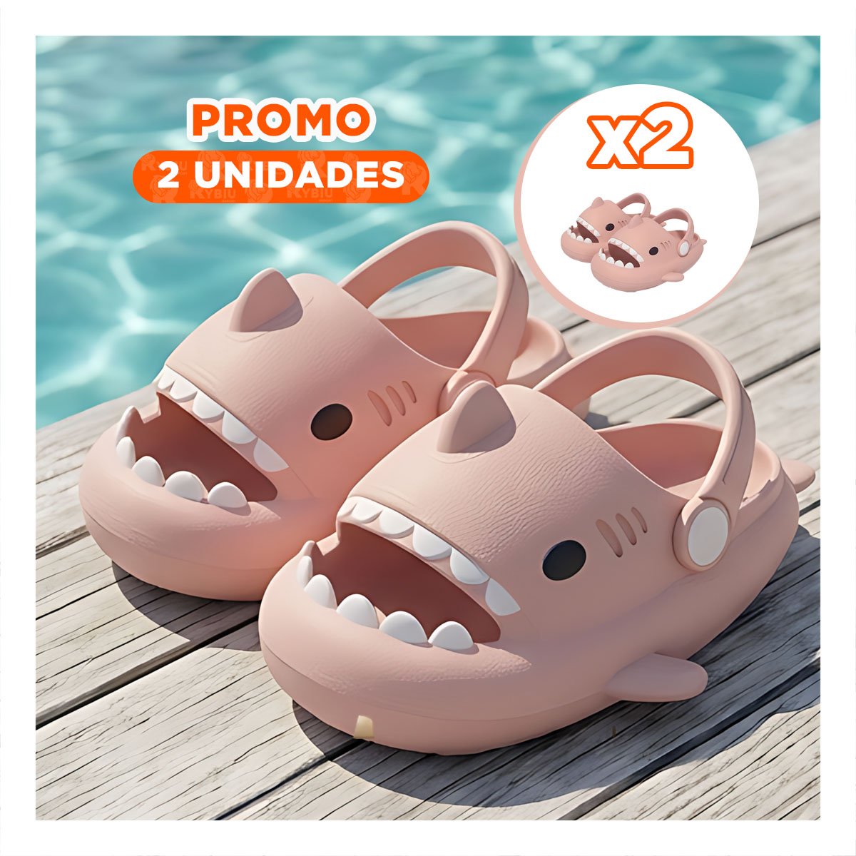 PACK2 CALZADO TALLA 27 28 TIBURON ROSADO CON CORREA DE GOMA PARA NIÑA Y+REGALO STICKER - 1