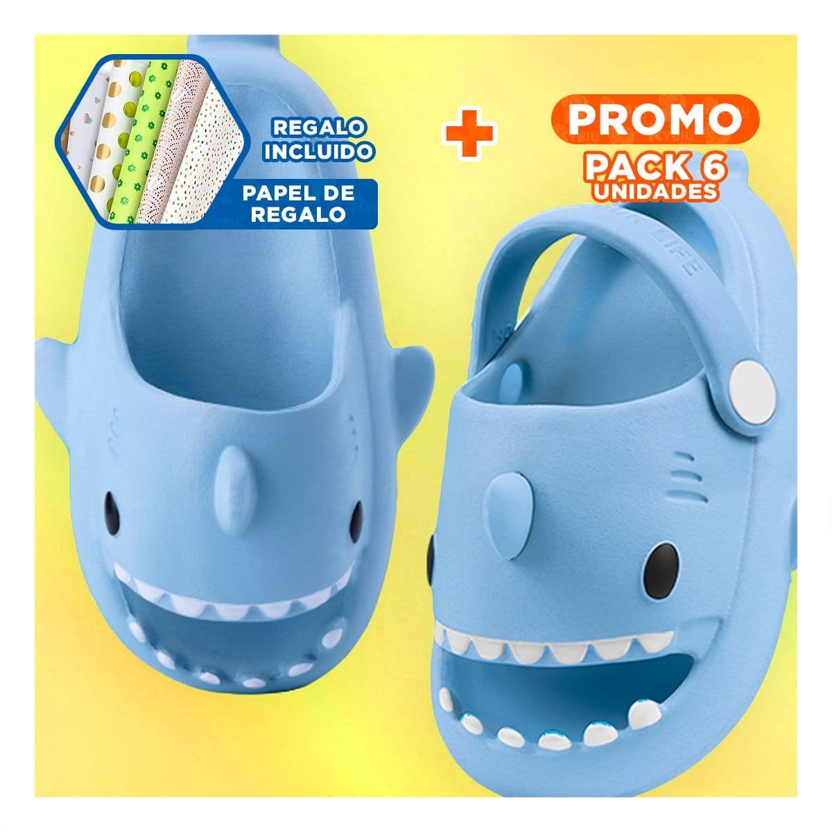 PACK6 CALZADO DE INFANTES CON DISEÑO DE TIBURON TALLA 29 Y 30 EN EL CELESTE Y+PAPEL REGALO - 1